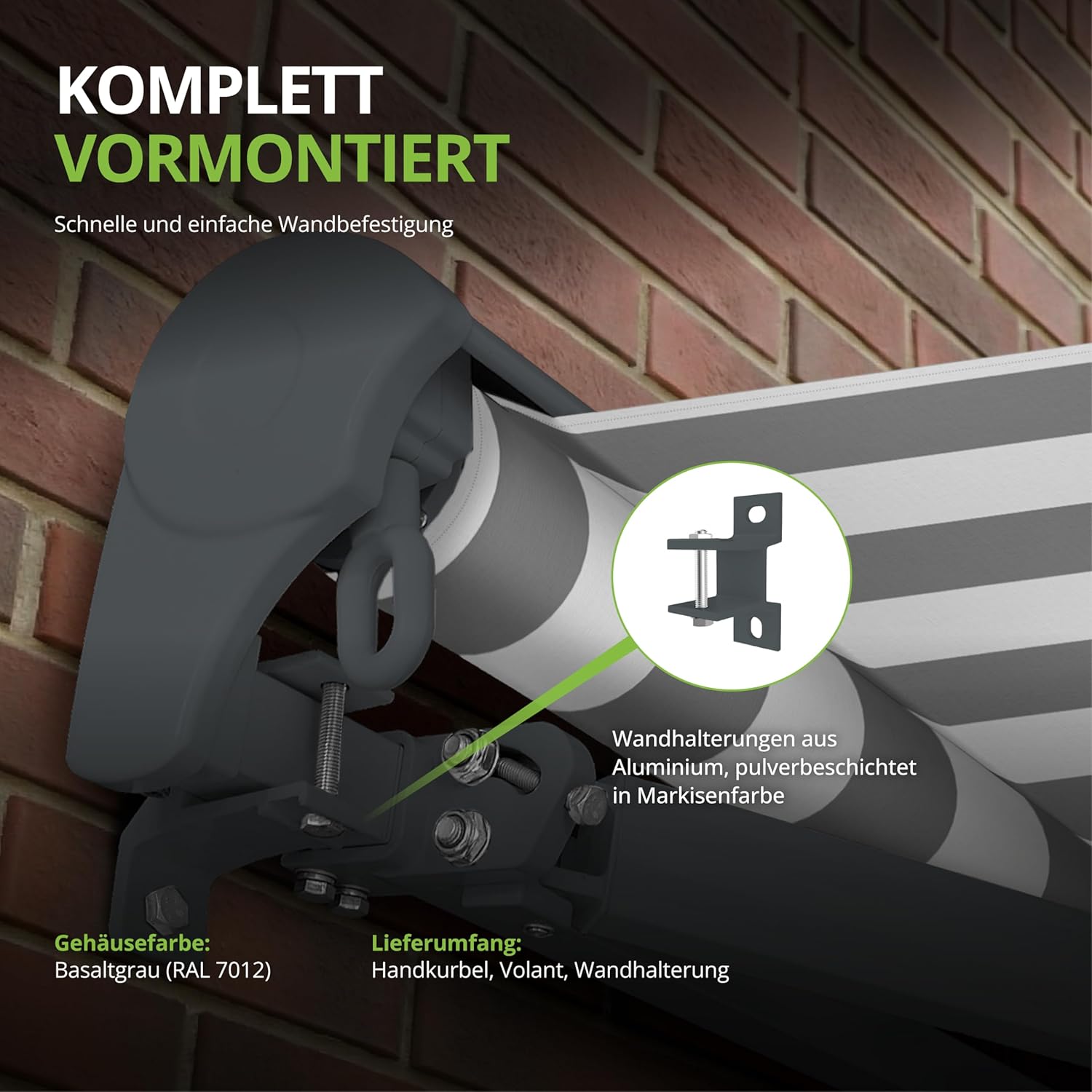 Eclipse Kassettenmarkise Halbkassette Gelenkarm Sonnenschutz Markise Sonnenmarkise Balkonmarkise manuell Standard 2,5 x 2,0 m m Stoff 280g/m² Polyester (PE) UV-Schutz 50+, Markisentuchfarbe: Grau-Weiß