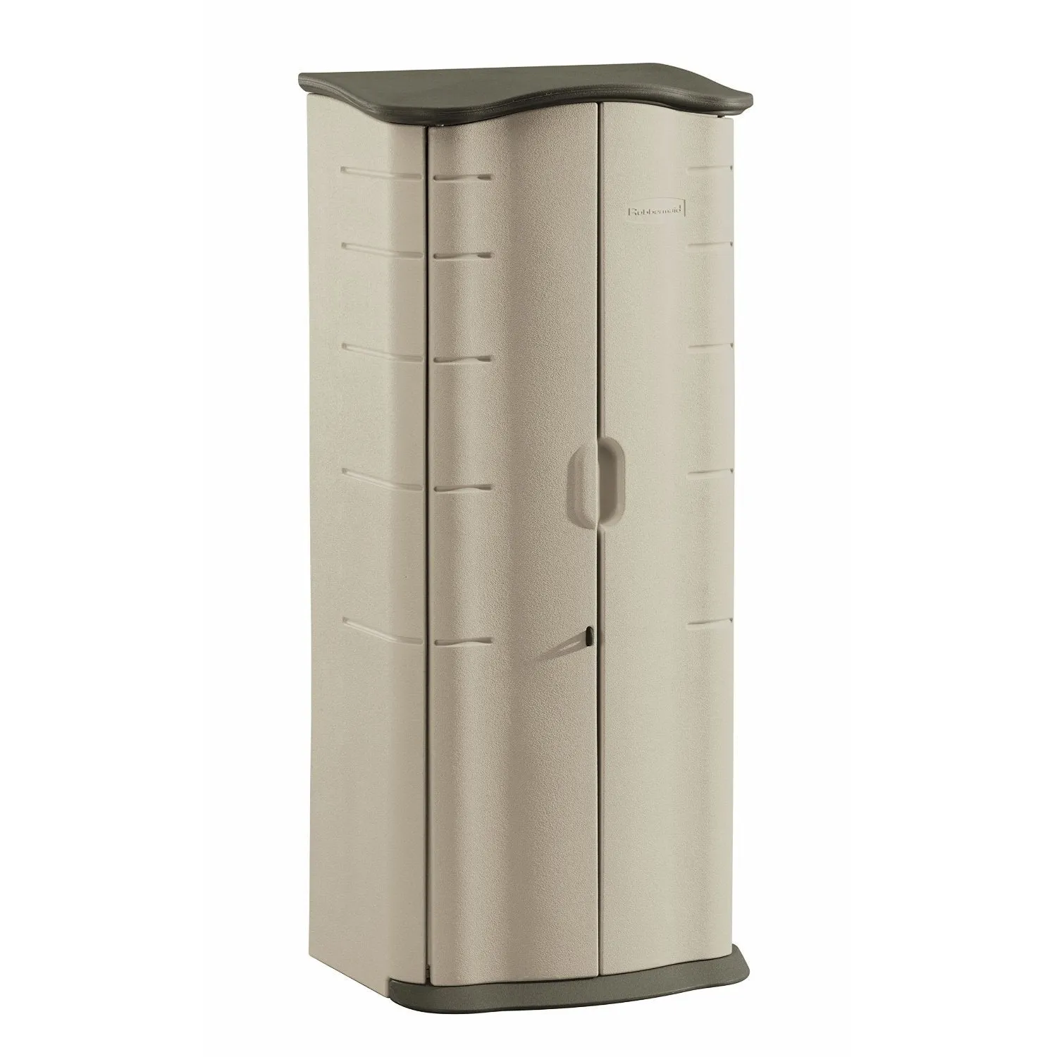 Armadio verticale da esterno in resina Rubbermaid, resistente alle intemperie.