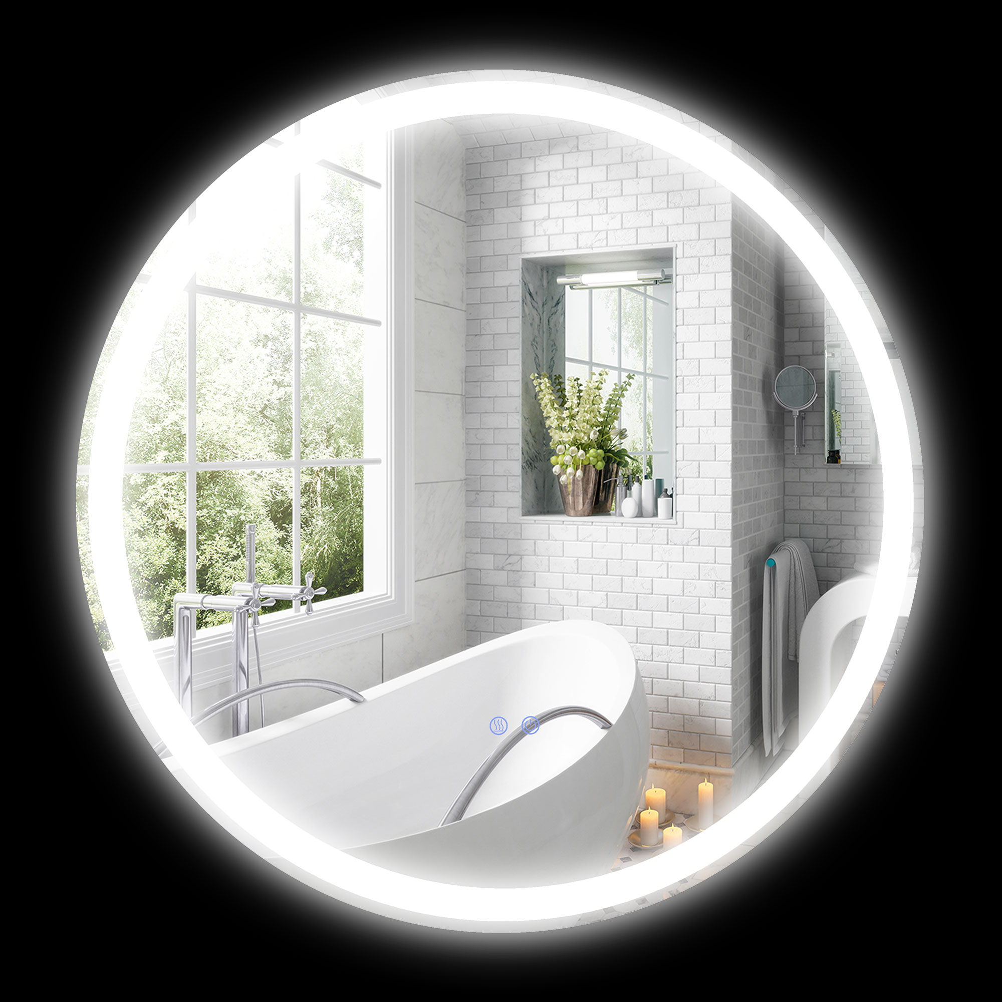 kleankin Runder LED-Badezimmerspiegel Ø 70 cm Wandmontage mit Beleuchtung 3 Farben Touch-Schalter 23W Weiß Silber