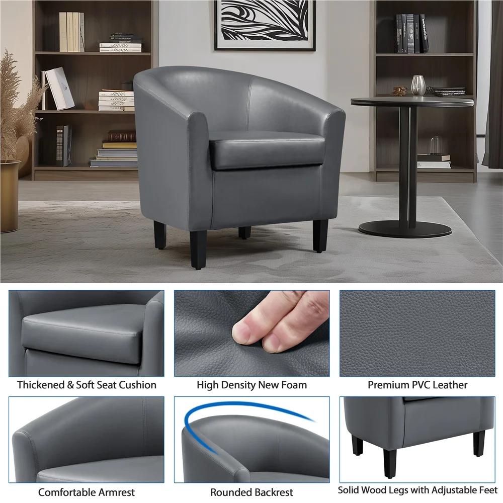 Renwick Faux Leather Barrel Accent Chair for Living Room, Set of 2, Black