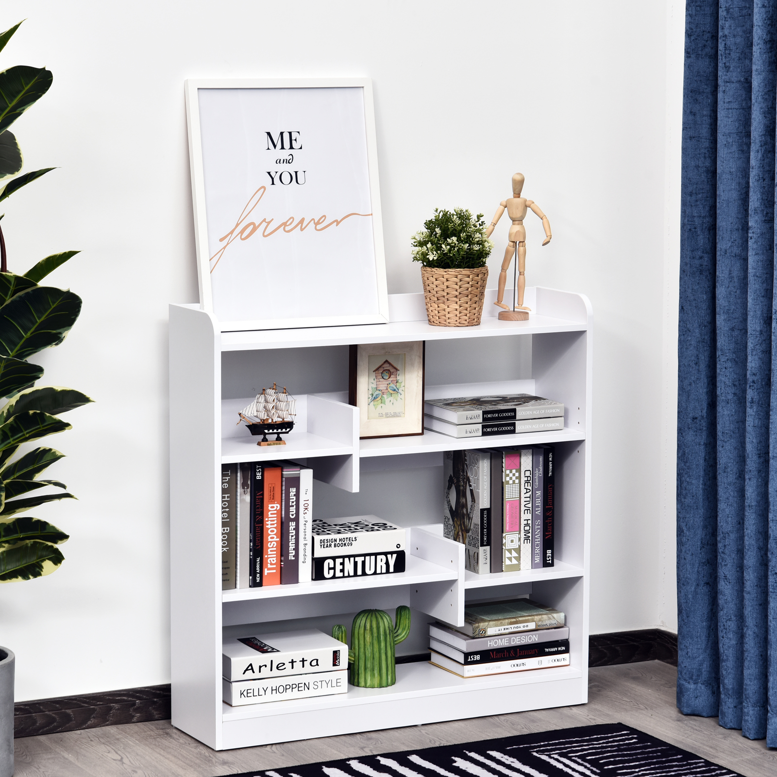 HOMCOM Bücherregal Regal Aufbewahrungsmöbel dim. 90L x 24B x 91H cm 4 Ebenen 3 Rückwandpaneele Spanplatten Weiß
