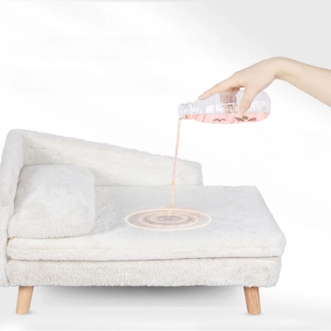 Elevated Pet Sofa Bed �C L-Shape Chaise with Cushion, Pillow & Rubber Wood Legs