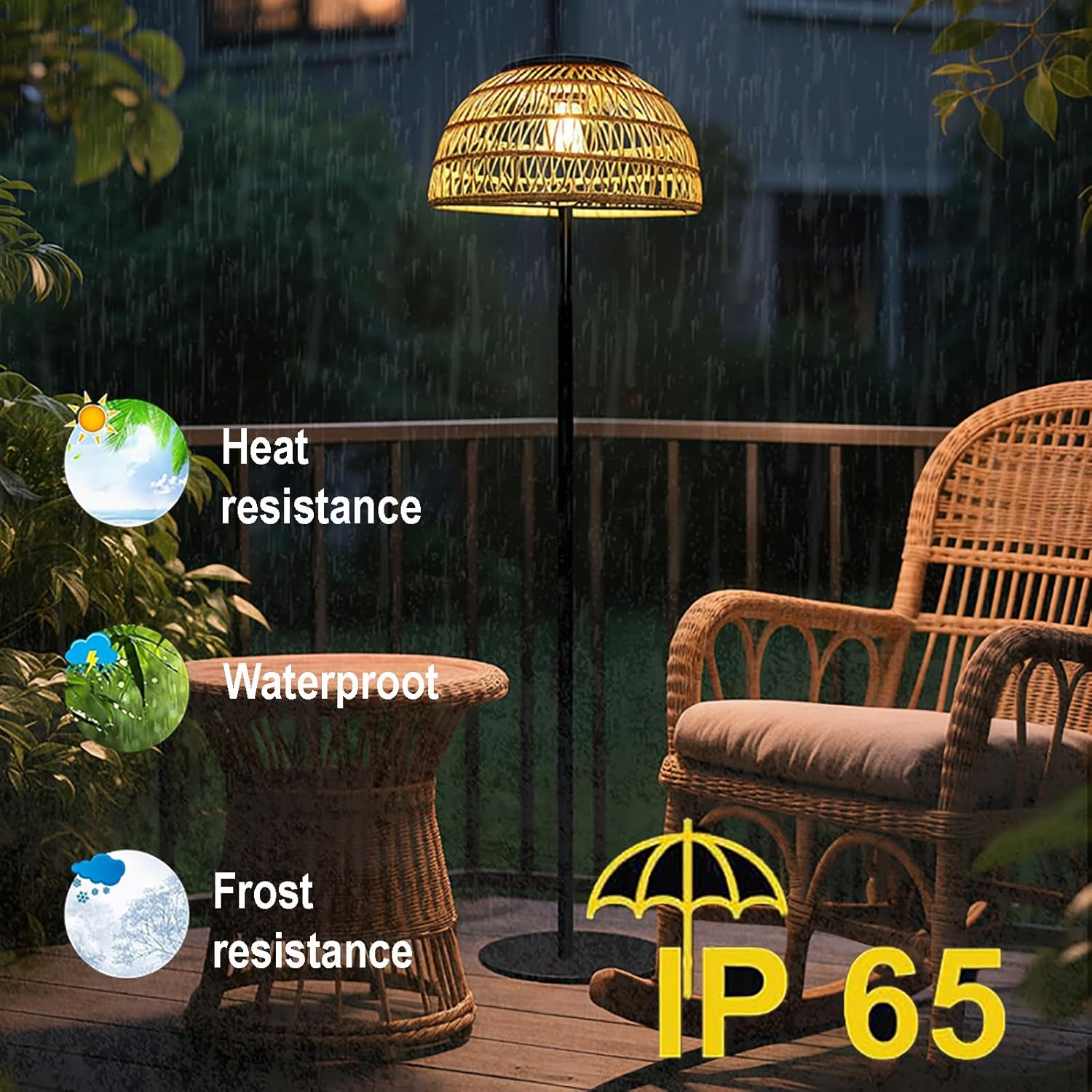 Kabellose So-Stehlampe für den Außenbereich, wasserdicht, Metallsockel für Terrasse, Terrasse, Terrasse, Hof, Garten, wiederaufladbar, umweltfreundliche Beleuchtungslösung