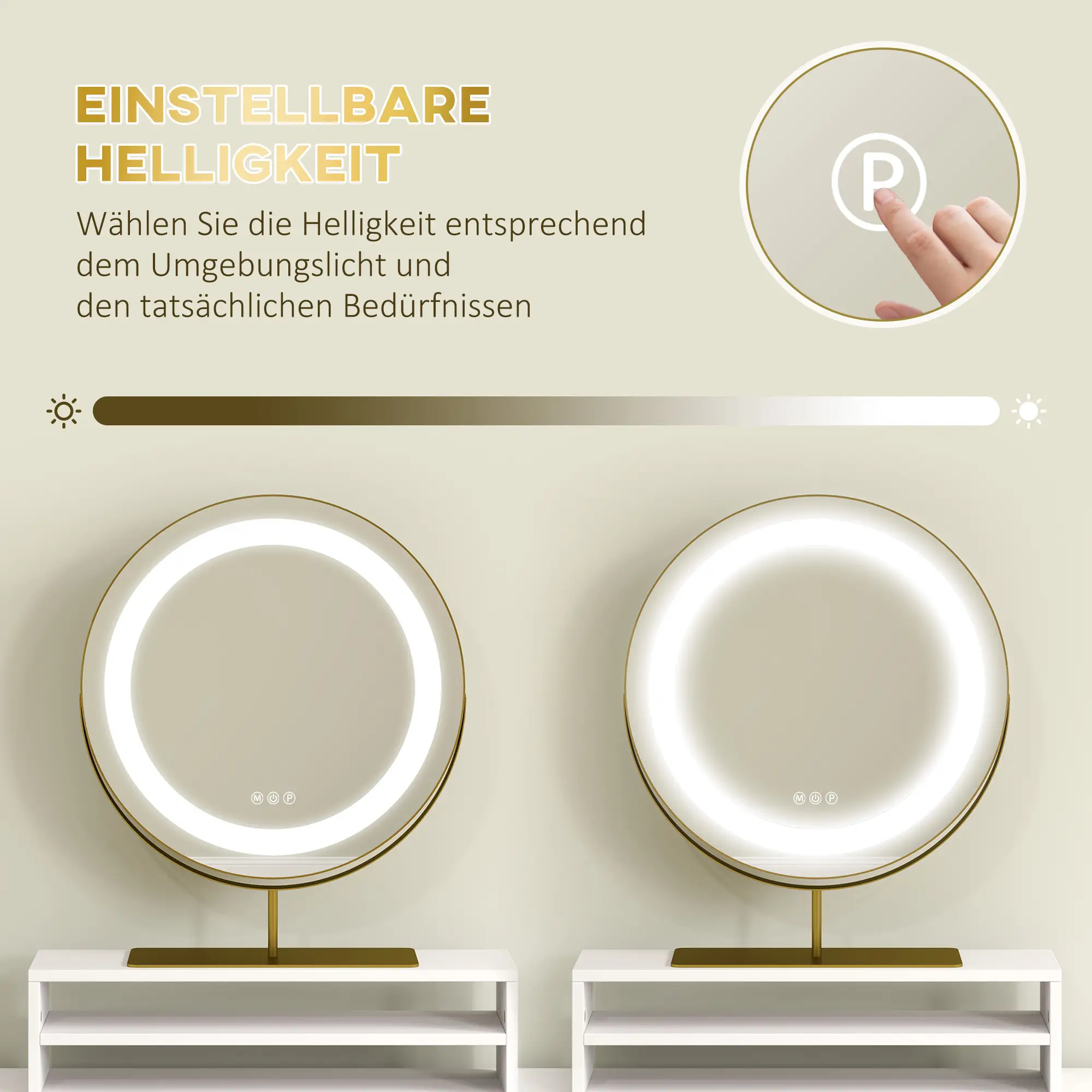 HOMCOM Schminktisch mit LED-Beleuchtung und 360° drehbarem Spiegel Weiß