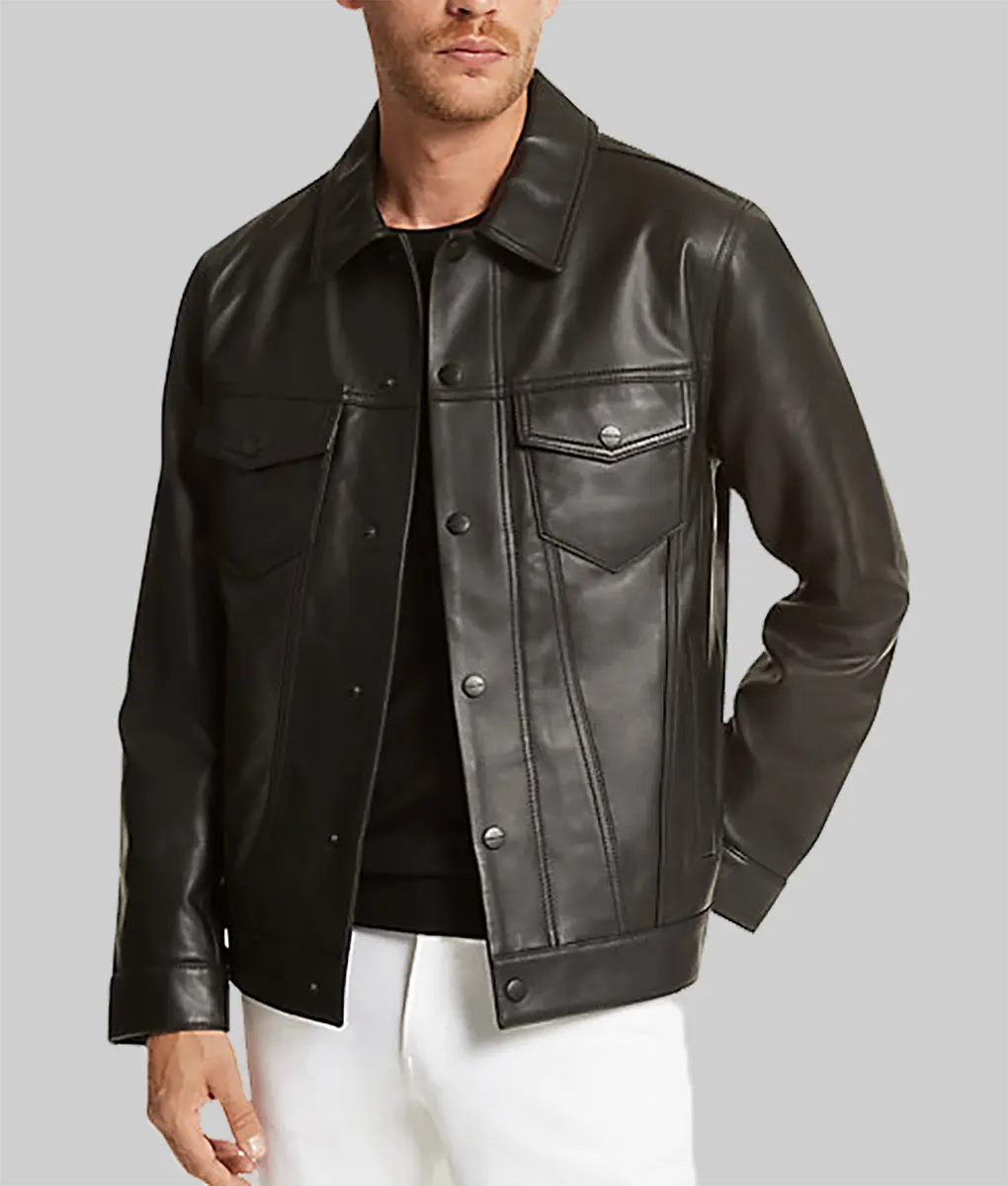 Austin Black Leather Trucker Jacket