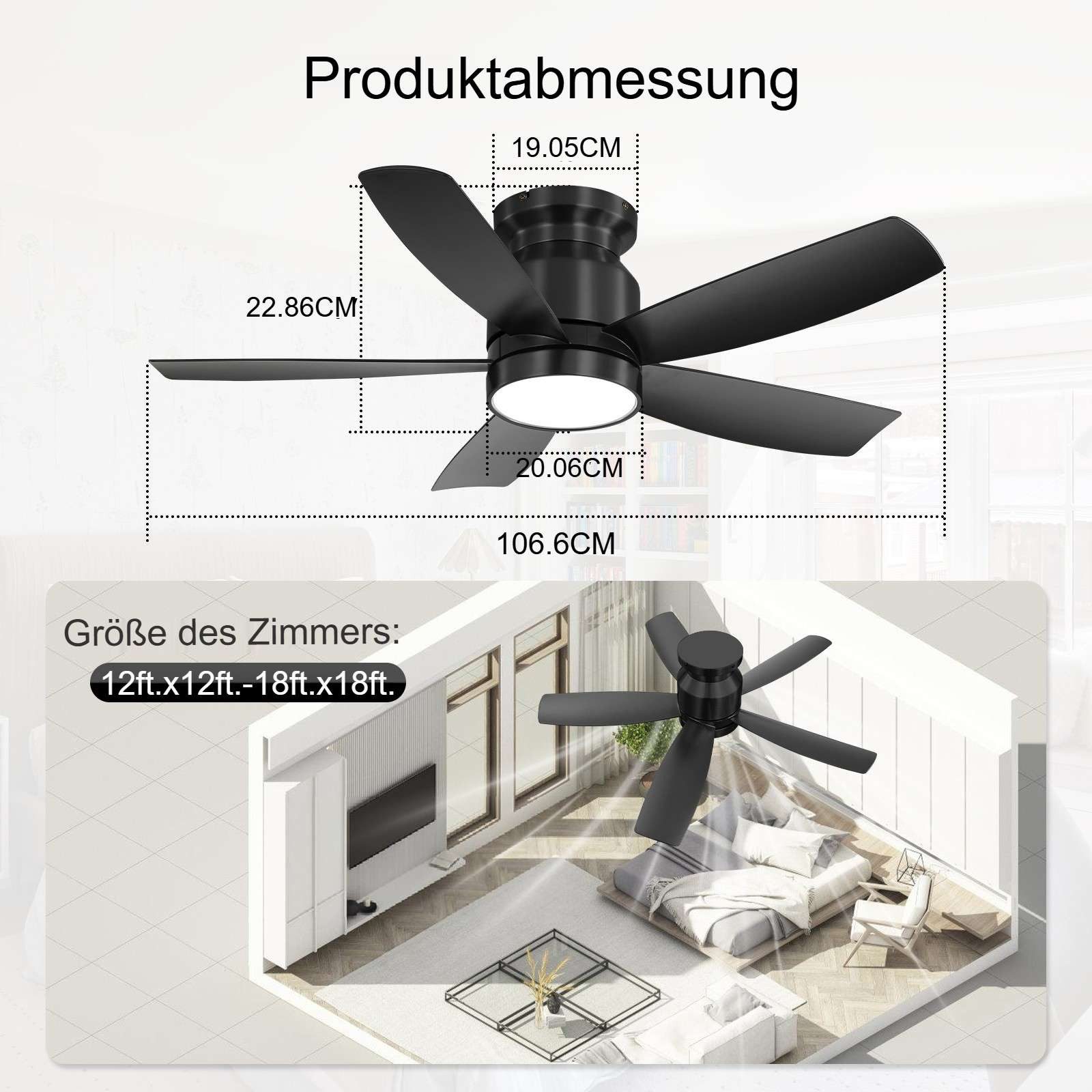 Deckenventilator mit Beleuchtung und Fernbedienung, DC, 106,6 cm, 5 ABS-Flügel
