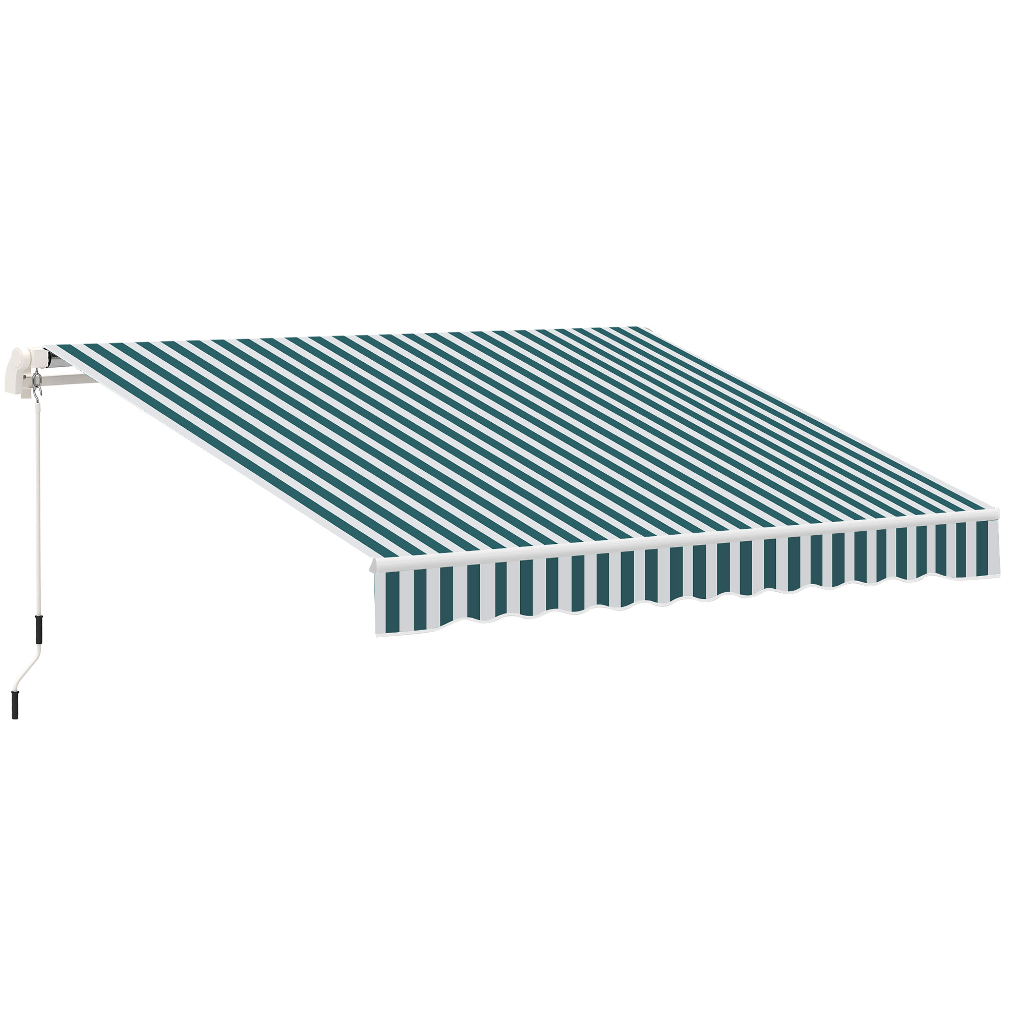 Outsunny Markise, Sonnenschutz, einfahrbar, mit Handkurbel, Metallrahmen, Polyester, weiß+grün, 3,95 x 2,45 m