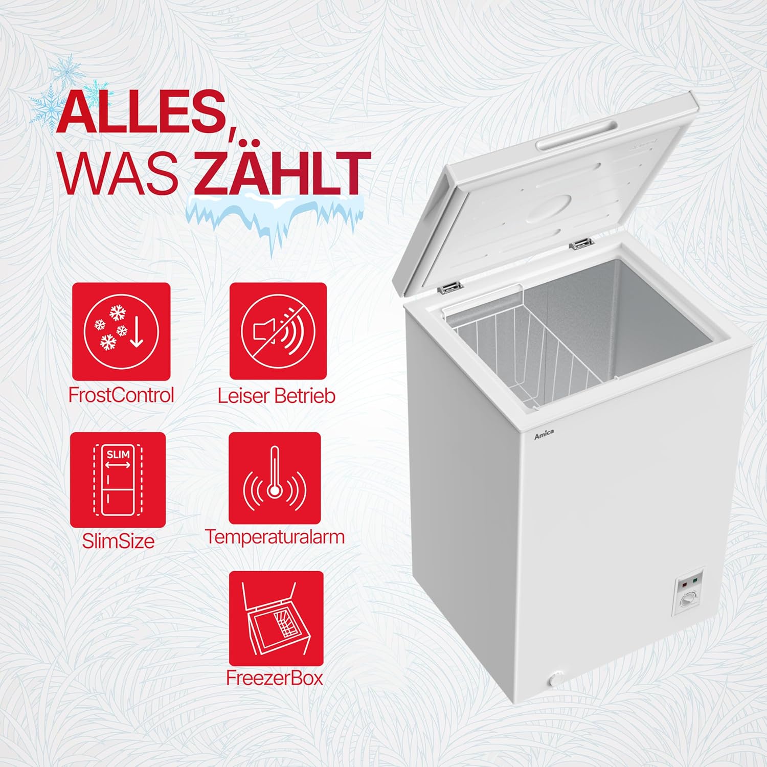 Amica GT 311 105 W Gefriertruhe / Weiß / 100 Liter / elektronische Steuerung / 1 Gefrierkorb