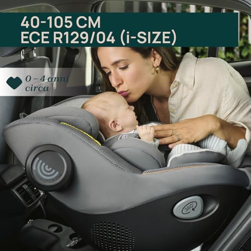 Chicco Seat105 I Size, Seggiolino Auto Omologato ECE R129/03, Girevole A 360°, Reclinabile in 6 Posizioni, Installazione Semplice e Veloce, Riduttore Incluso, 40 105 cm, Gruppo 0/1/2, da 0 a 4 Anni : Prima infanzia