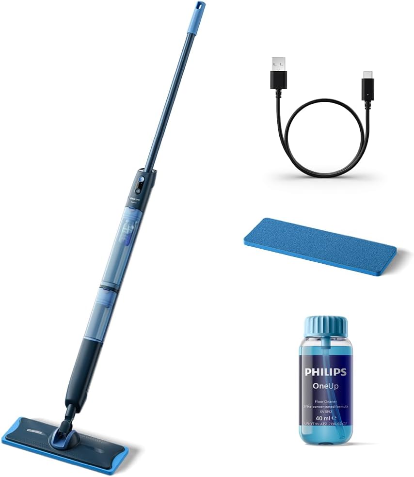 Philips OneUp 5000 Serie Elektrischer Wischmopp - 2X sauberere Böden², 2X schnelleres Wischen, Zwei Feuchtigkeitseinstellungen für Harte & empfindliche Böden, Kabellos mit 360° Drehgelenk (XV5113/01)