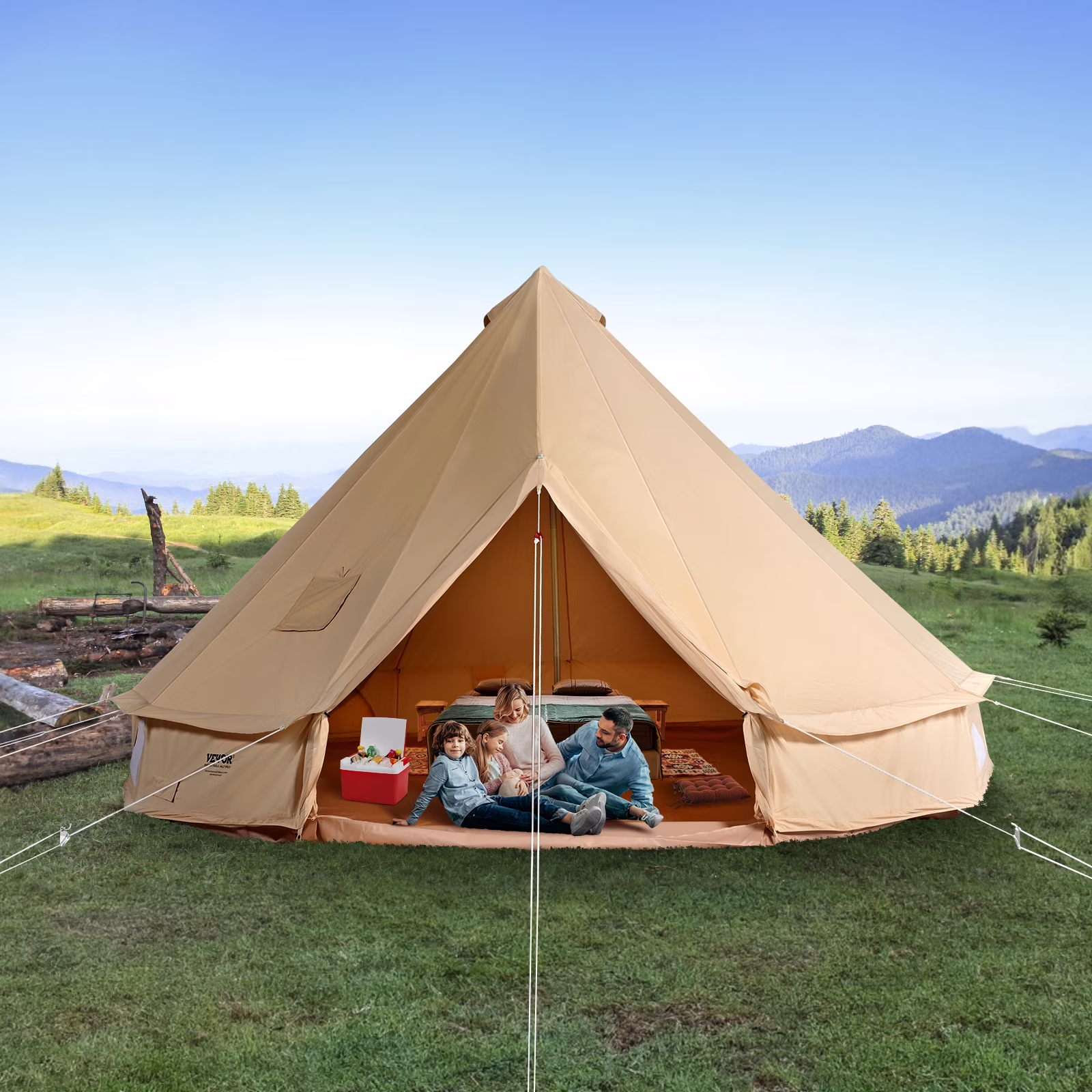 KFFKFF Canvas Bell Tent 6m/19.68ft 4-Season Camping Yurt Tent with Stove Jack