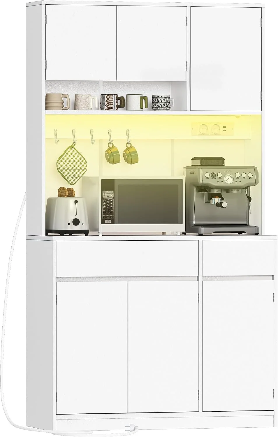 Hzuaneri küchenschrank, Buffetschrank mit Steckdosen und Led-Lichtleisten