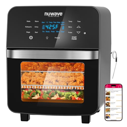 Nuwave Brio 15.5Qt 10 IN 1 Air Fryer Rotisserie Oven, XL Family Size, Even & Crisp AirFry, Reheat, Roast, Dehydrate for Quick Meals, 50° 425°F Control, 100 Presets & 50 Memory, Dishwasher Safe, 1800W : Home & Kitchen