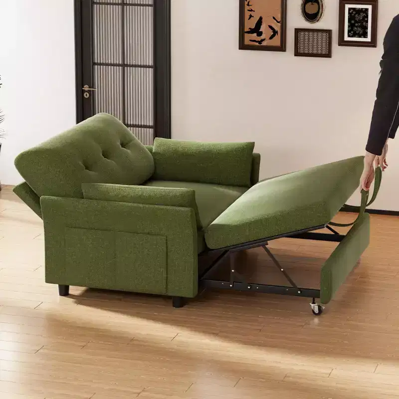 Chenille Sleeper Sofa Bed, Convertible Couch with Pull-Out Bed for Living Room