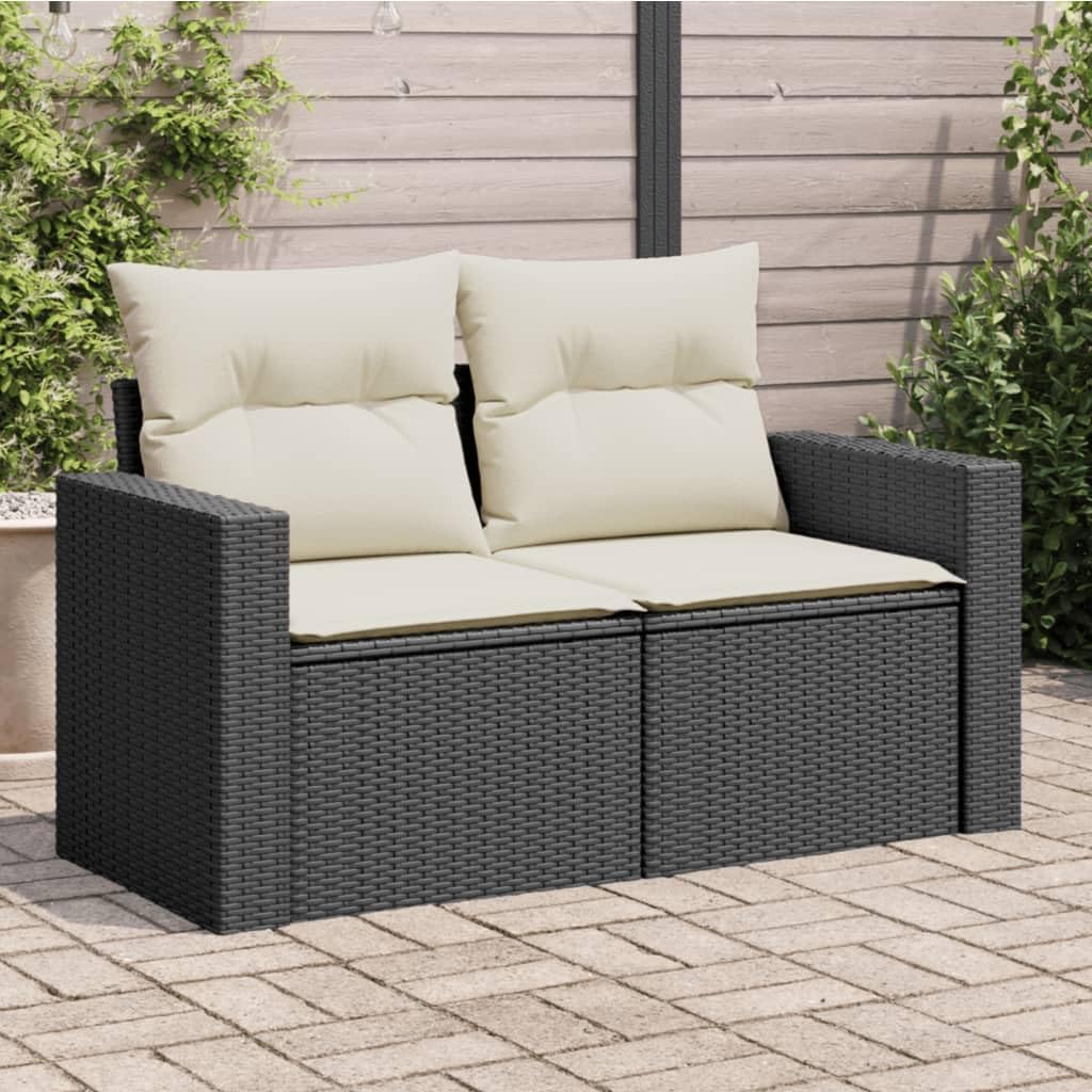 ZIRLANLV Divano da Giardino con Cuscini, 2 Posti/con Vano Portaoggetti Sotto il Sedile, Divano da Giardino con Rivestimento Sfoderabile e Lavabile, Polyrattan (beige) (neros e crema #09)