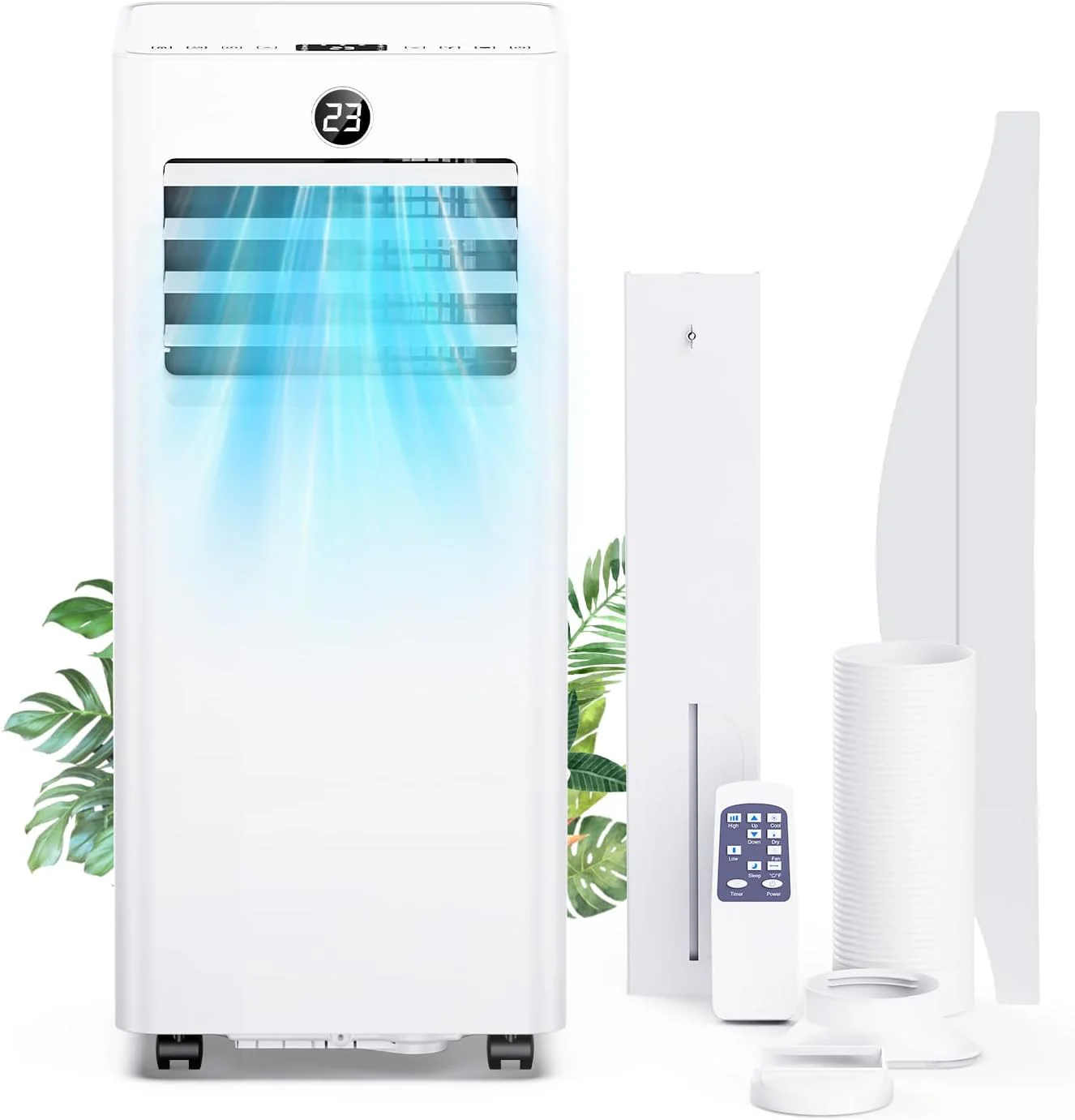 Aire Acondicionado Portatil 7000 BTU, Enfriamiento/Ventilador/Deshumidificación/Modo Sueño 4 en 1, Táctil/Mando a Distancia, Temporizador 24h, Ruedas 360°, Incluye Manguera de Escape & Kit de Ventana
