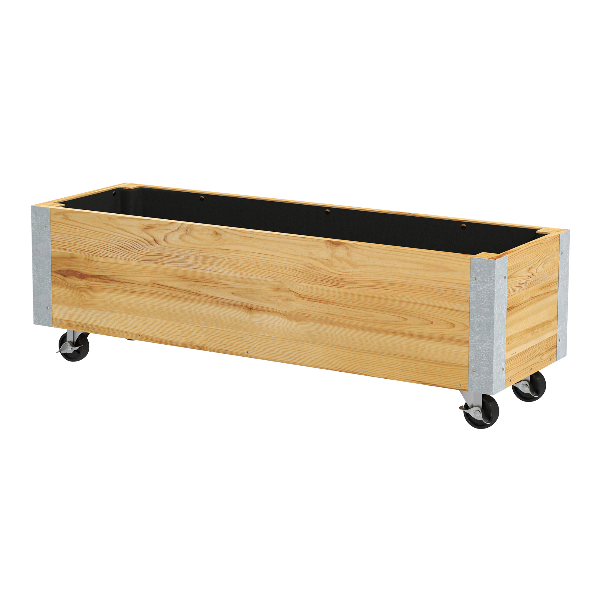 Outsunny Pflanzgefäß auf Rollen rechteckig Drainagevlies Metall Massivholz 96 x 30,6 x 30 cm Naturholz