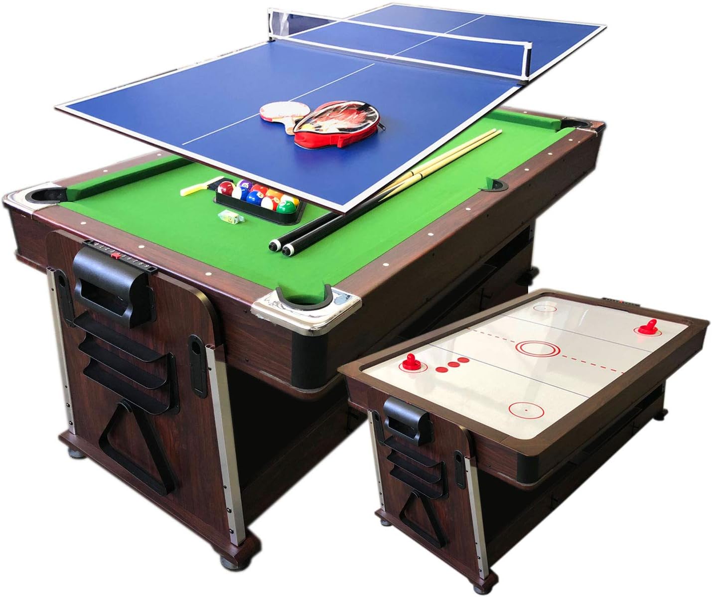 grafica ma.ro srl Biliardo 7 FT Carambola Verde + Air Hockey + Piano Ping Pong + Piano per Tavolo MOD. Mattew