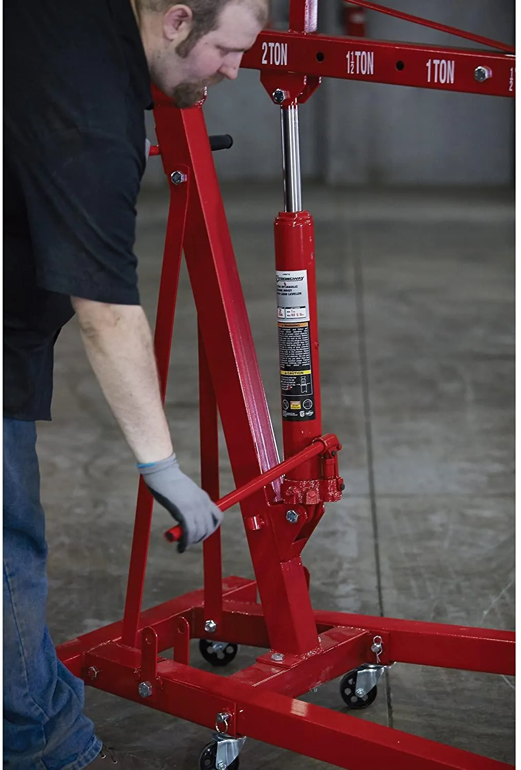 Strongway Hydraulic Engine Hoist with Load Leveler – 2-Ton Capacity, 1in.-82 5/8in. Lift Range