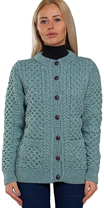 Aran Cable Knit Lumber Cardigan - Aqua