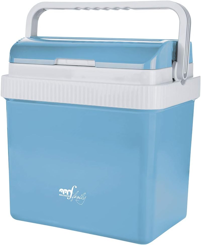 Melchioni Family | CONSERVO30 Model Portable Electric Fridge with 27 Litre Capacity, Hot-Cold Switch and Cables Included, with Wheels and Double Handle, Class F, Blue