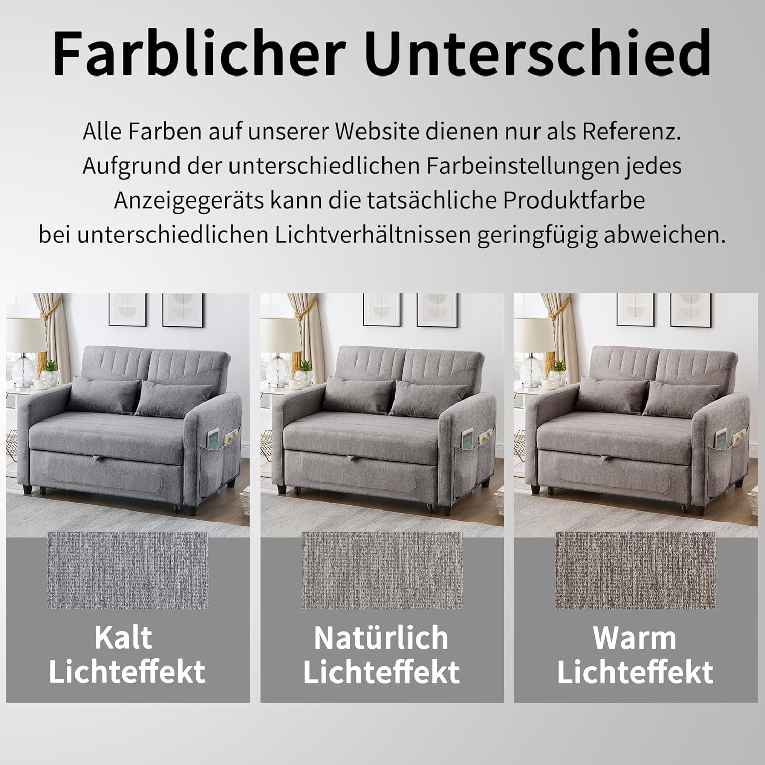 Divano letto con funzione letto Divano pieghevole a due posti, design estensibile, elegante e moderno, schienale regolabile a tre livelli, tessuto traspirante in cotone e lino (Grigio)