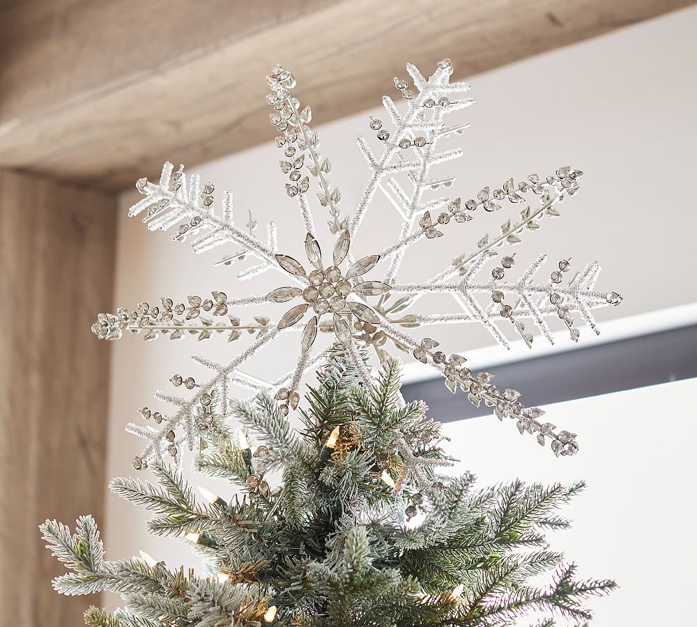 Handcrafted Jeweled Snowflake Christmas Tree Topper &ndash; Steel & Glass Beads, 17&prime;&prime; Diameter