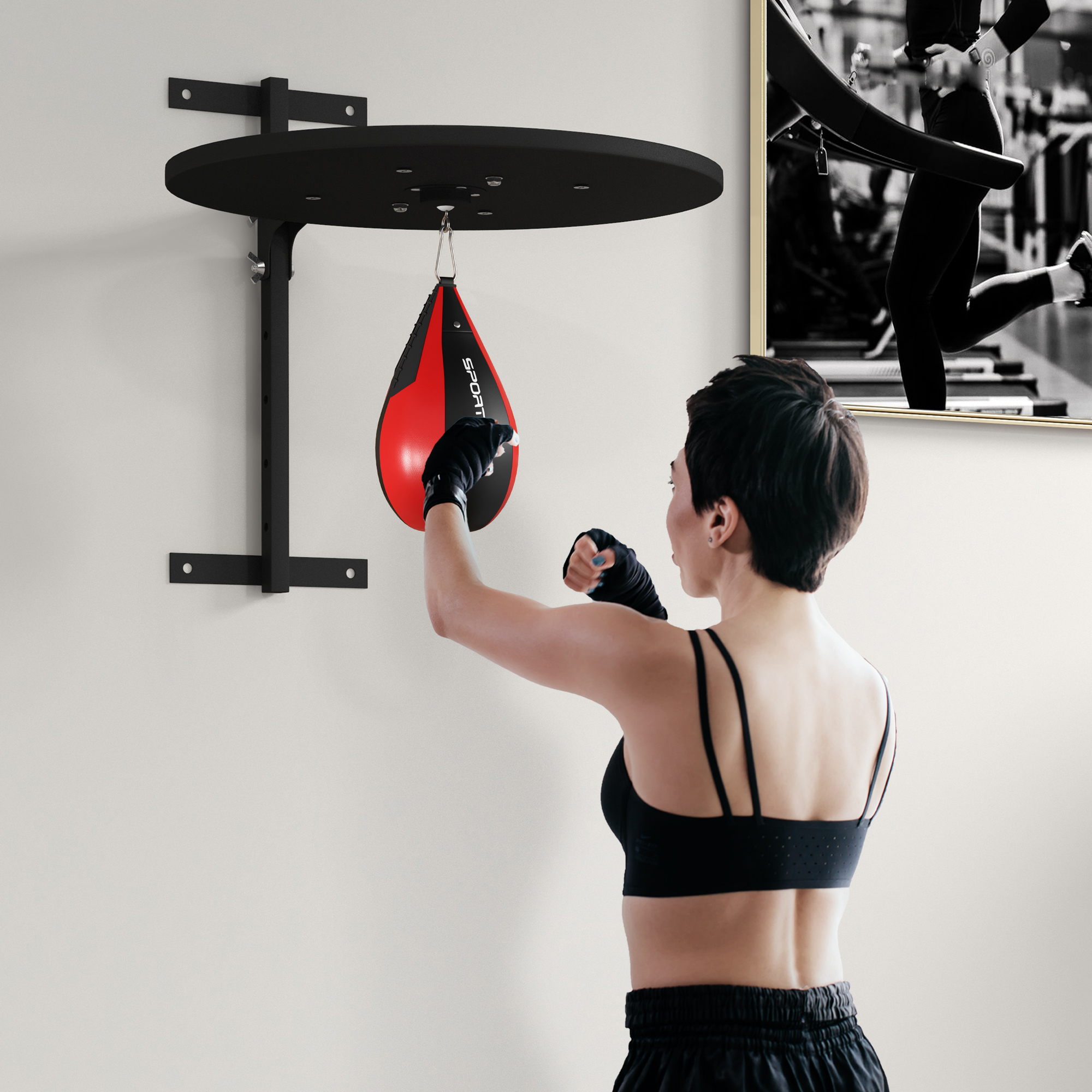 SPORTNOW Wandboxplattform mit Geschwindigkeitsballboxsack für Boxtraining, höhenverstellbar schwenkbar 360°