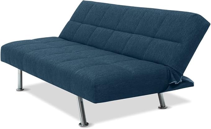 EVERGREENWEB - Divano Letto Clic Clac 3 Posti in Tessuto Imbottito colore Blu, Design Moderno, Schienale Reclinabile e Trasformabile in Comodo Letto con Materasso in Foam, Gambe Cromate, BRIGITTE