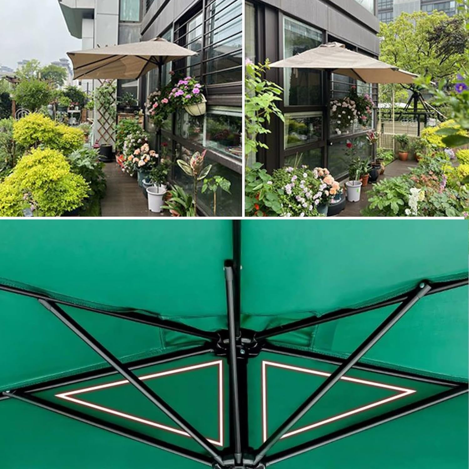 Marktschirme Mit Kurbel, Halbrunder Terrassenschirm, Mit Sockel, for Außenbereich, Garten, Terrasse, Balkonschirm(White)
