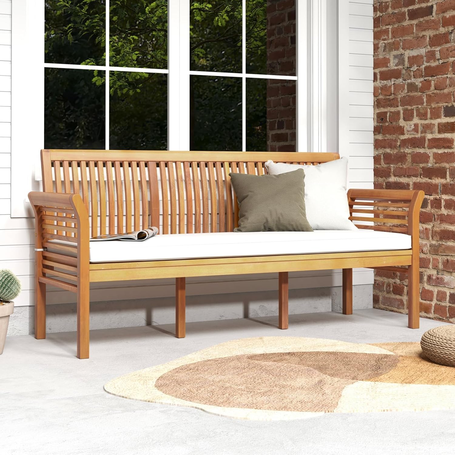 COSTWAY Ławka Ogrodowa z Drewna Akacjowego, Poduszką do Siedzenia, 3-Osobowa Sofa Ogrodowa, Balkonowa, Obciążenie 540 kg, Parkowa na Taras, Balkon, Ogrodu, 159