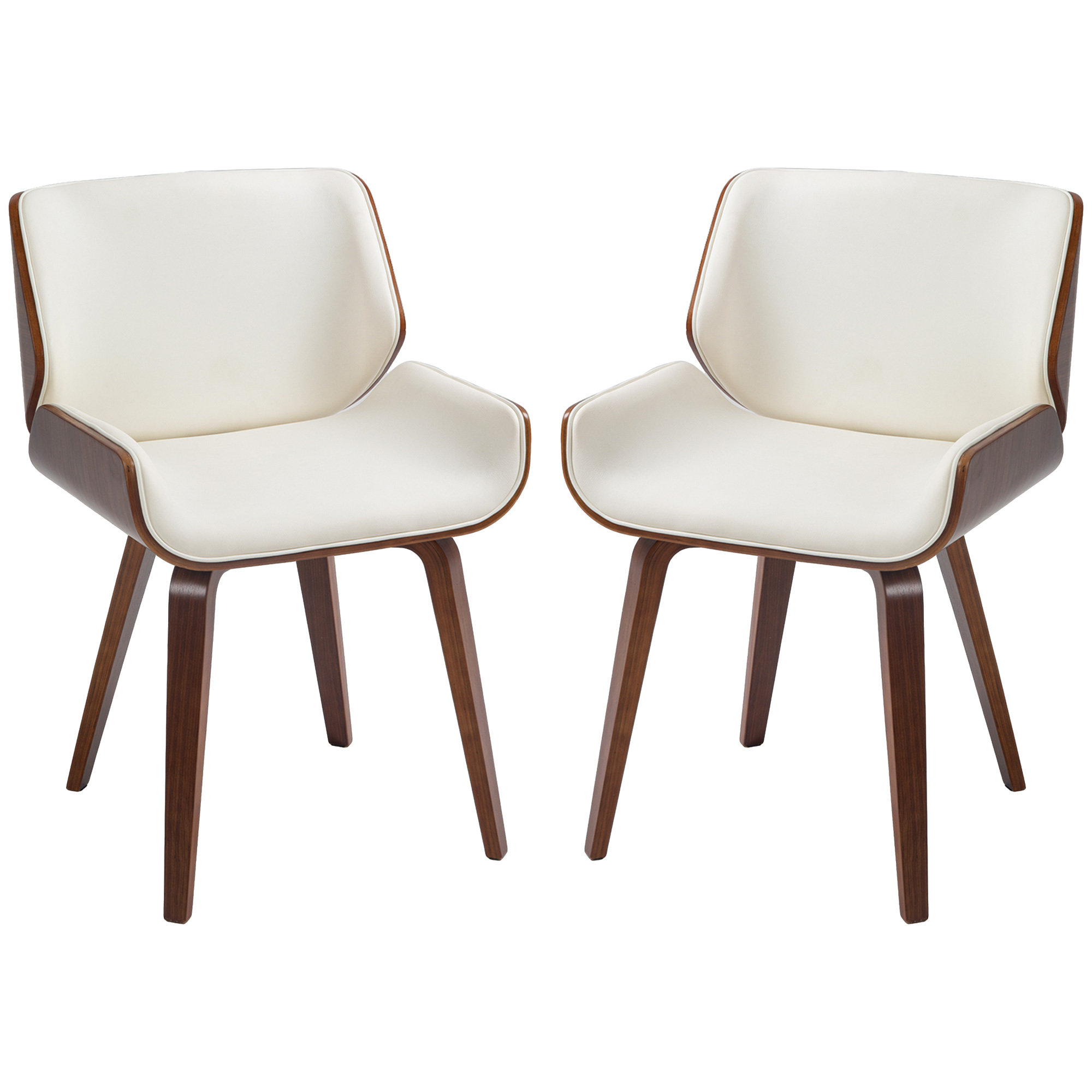 HOMCOM Set mit 2 Vintage-Dining-Stühlen, Sitz aus Kunstleder 51,5 x 53 x 79,5 cm weiß braun