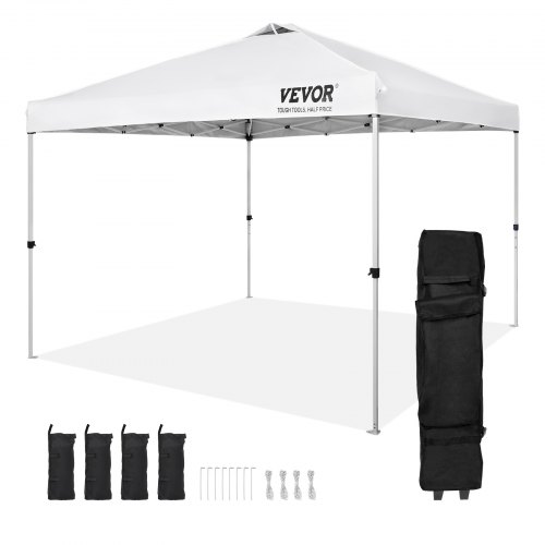 VEVOR Pavillon 304,8x304,8x320cm Gartenzelt 250D PU Silber beschichtetes Gewebe Faltpavillon inkl. Aufbewahrungstasche Partyzelt 6-8 Personen Pop up Zelt Weiß Gartenpavillon für Campingausflug