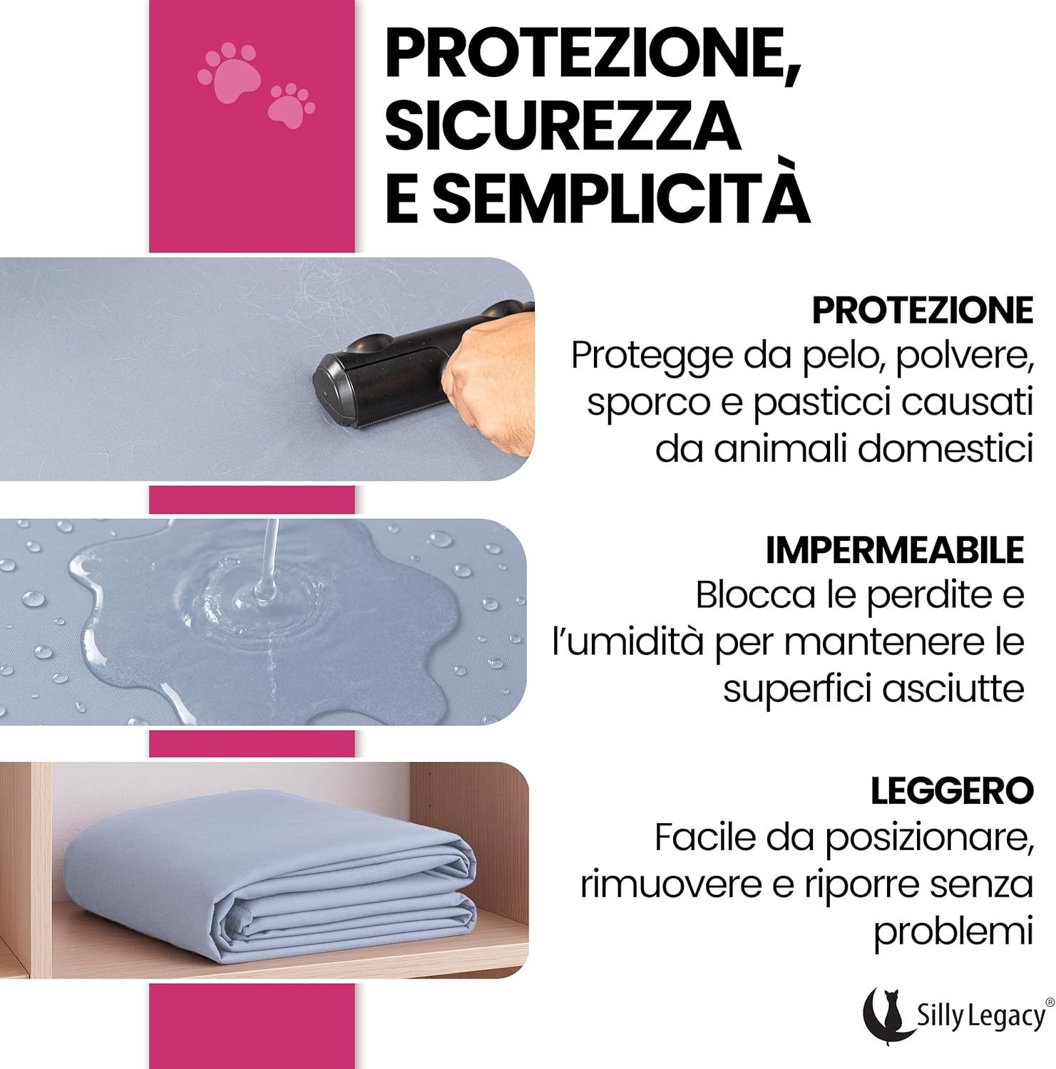 SILLY LEGACY Copertura Protettiva Sottile Reversibile Impermeabile (Grigio, Letto Matrimoniale 244 x 208 cm), Fodera per Letto o Divano per Cani e Gatti, incontinenza, urina, peli