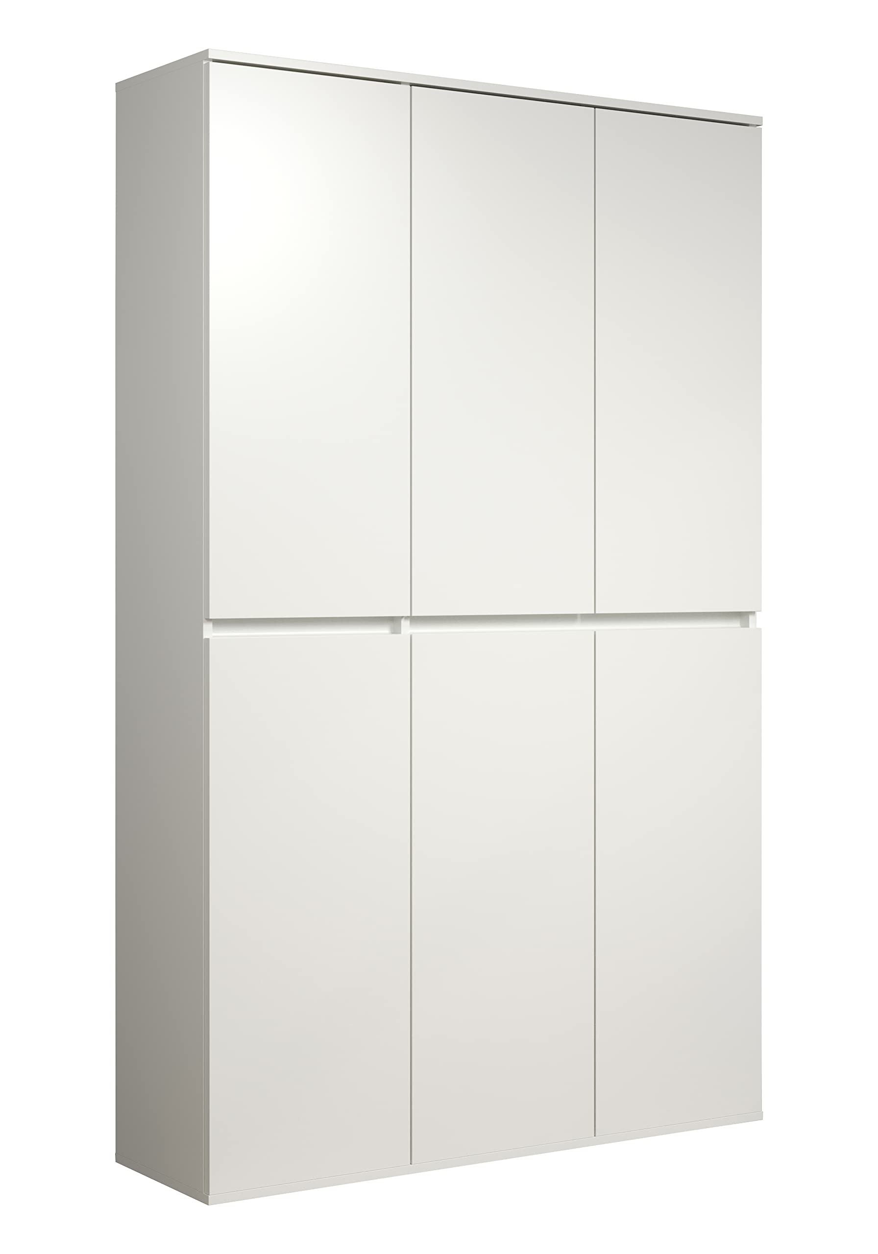 trendteam Nevada Mehrzweckschrank Weiß 6 Türen 12 Einlegeböden 1 Kleiderstange grifflose Türen 111x191x34 cm