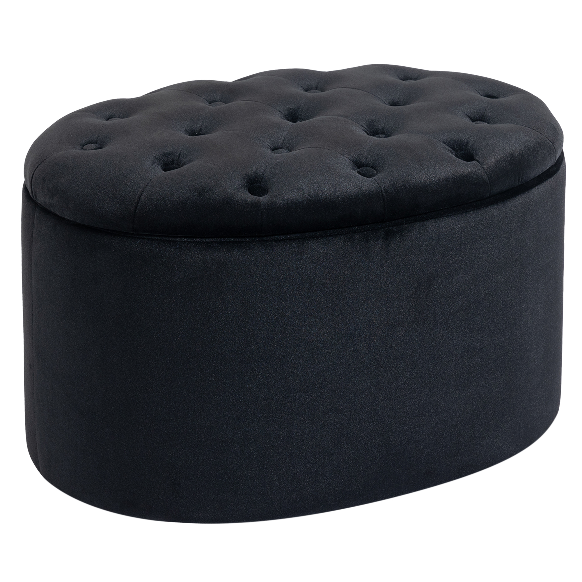 HOMCOM Sitzbank mit Stauraum Polsterbank mit Samtoptik, Sitztruhe Ovale Form, Truhenbank für Wohnzimmer Schlafzimmer Flur 71 x 52 x 42 cm, Schwarz