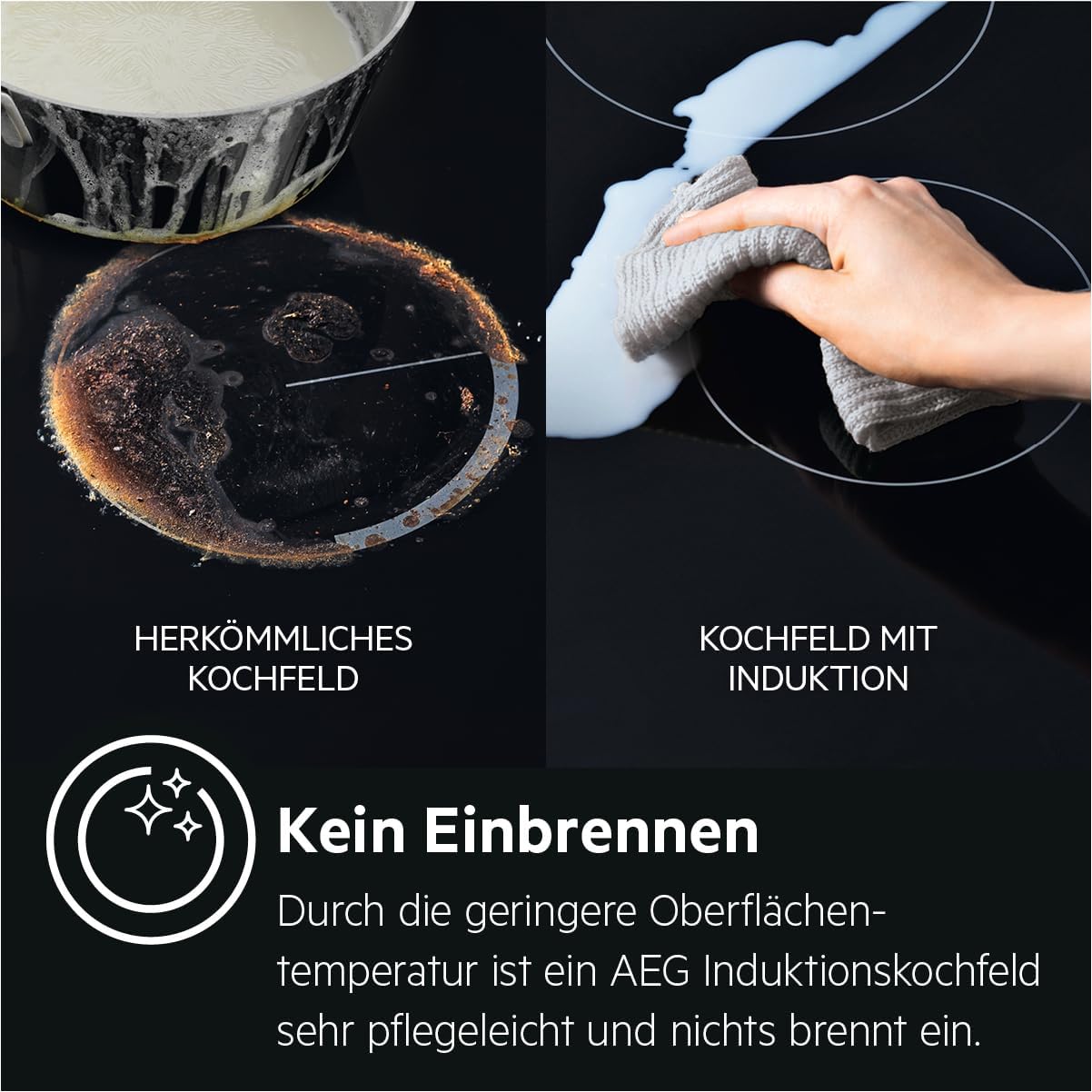 AEG IKB64431XB Autarkes Kochfeld / Induktion / Hob²Hood / Slider-Bedienung / 60 cm / Edelstahlrahmen / 4 Kochzonen / Powerfunktion / Kindersicherung