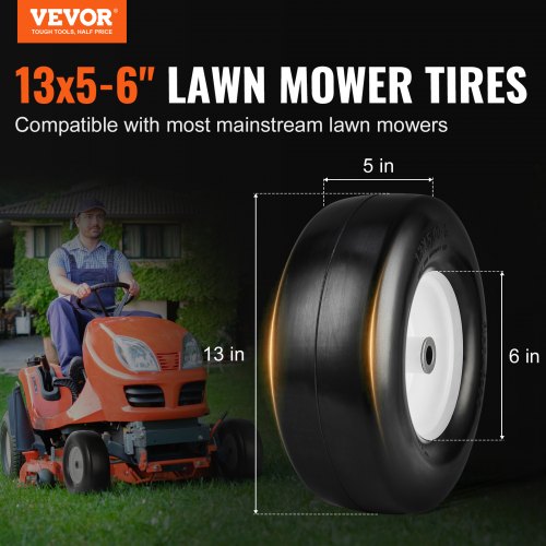 VEVOR Rasenmäherreifen, Schlauchlose Traktorreifen 330x127-152 mm, 2er-Pack Reifen- und Radbaugruppe, Pannensichere PU-Reifen, 3,25-5,9 Zoll Zentrierte Nabe, 3/4 Zoll Buchsengröße, 20-teiliger Adapter