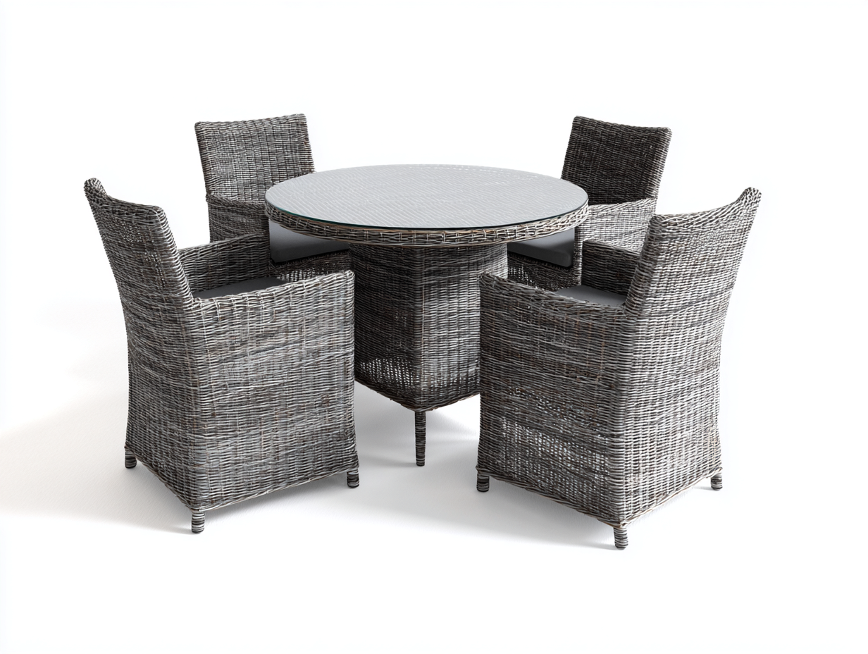Garten-Essgruppe-Polyrattan-175x175x85 cm-Grau-Outdoor-Gartenmöbel-Rundtisch-Modernes-Design