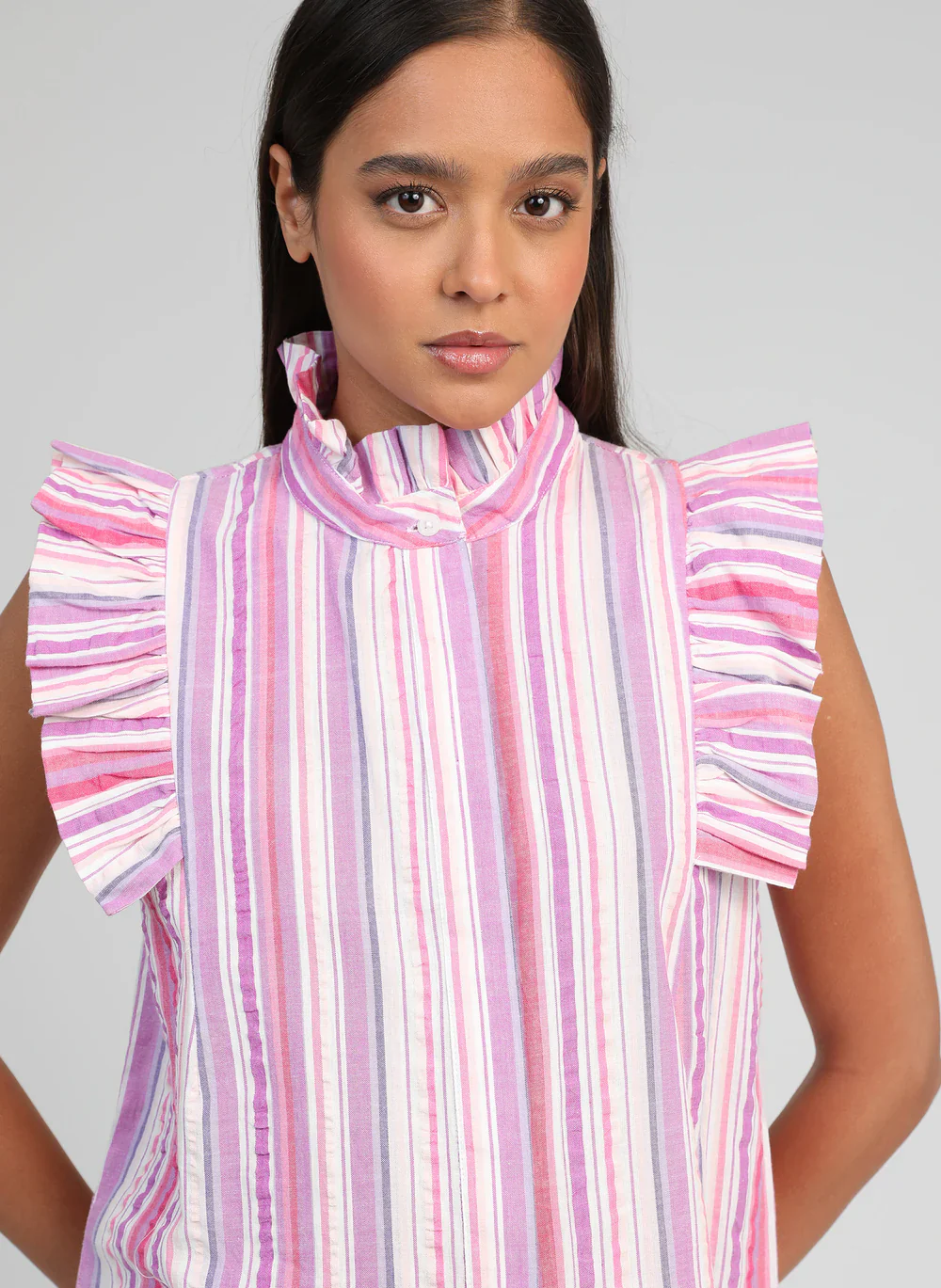 S��lise Striped Cotton Frill Shirt �� An'ge