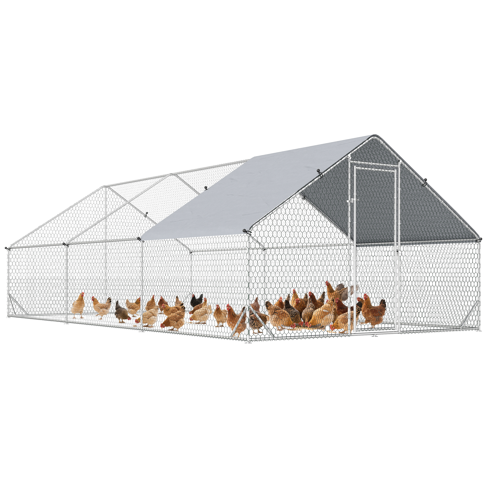 PawHut Hühnerstall, Freilaufgehege, Geflügelstall mit Schattendach, Freigehege für 4-6 Hühner, Enten Kaninchen, 3 x 2 x 2 m