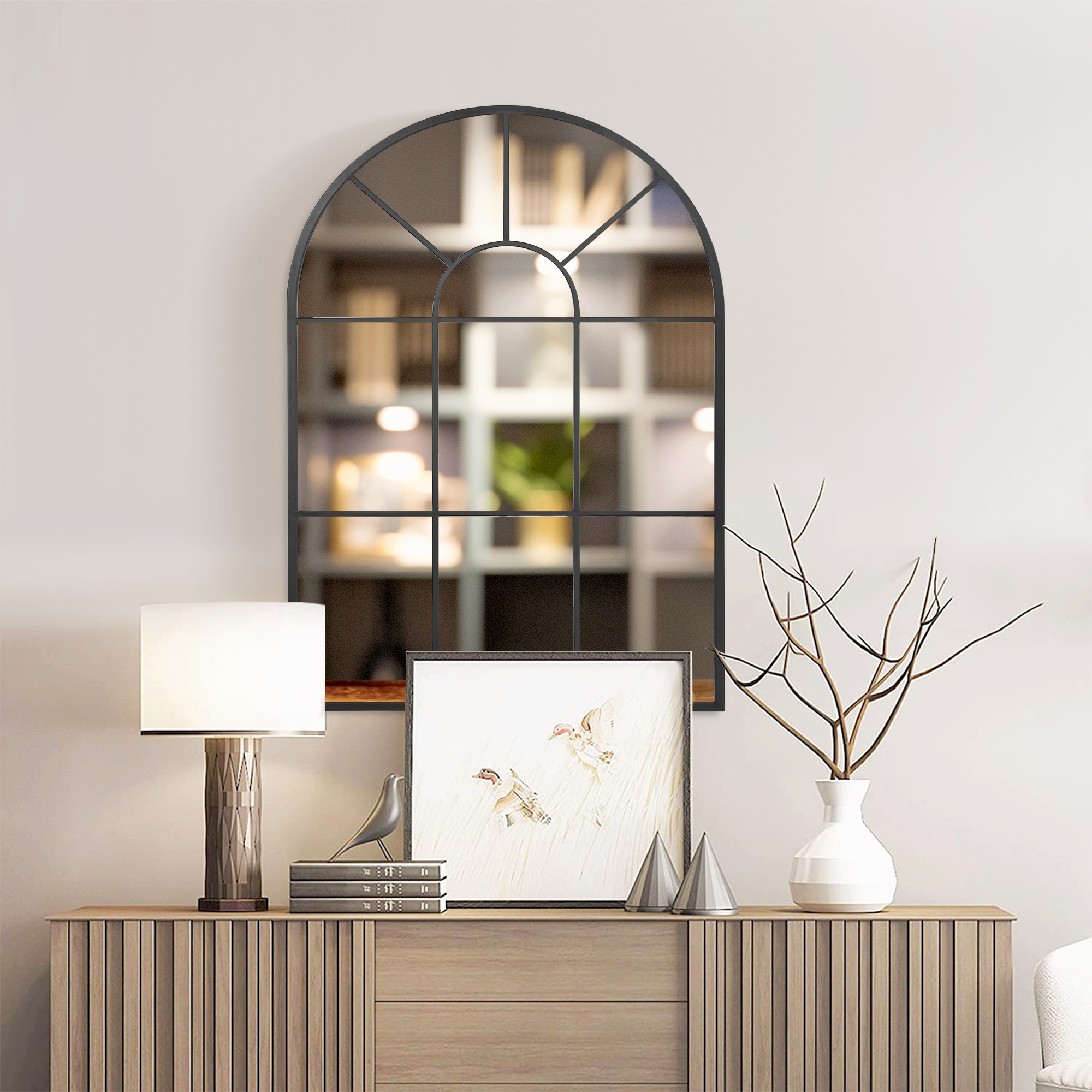 HOMCOM Fensterspiegel mit Metallrahmen, 91 cm x 2 cm x 60 cm Schwarz