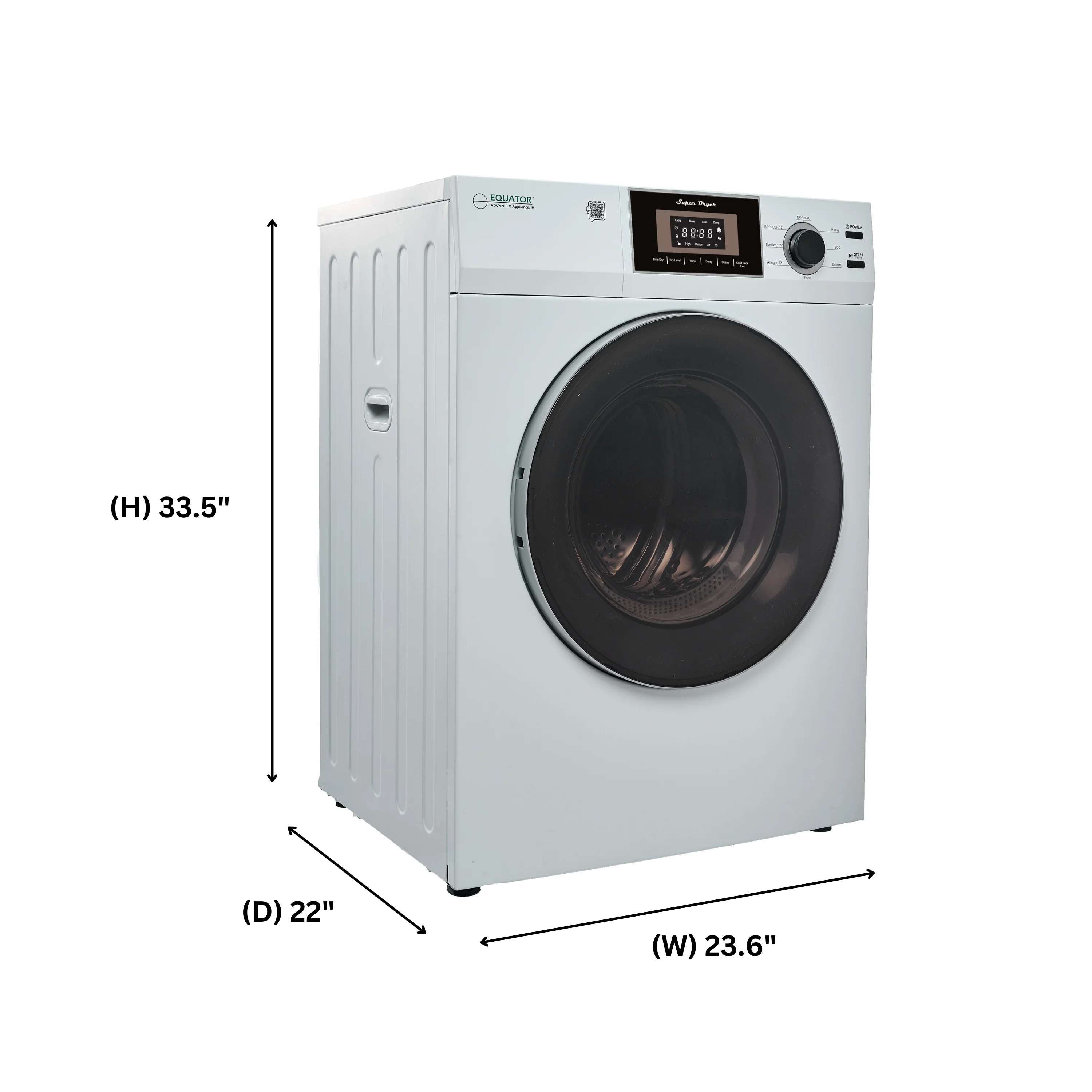 Equator Compact 24 in Vented Dryer 3.1cf/13lb SENSOR Sanitize Shoes 110V/1500W