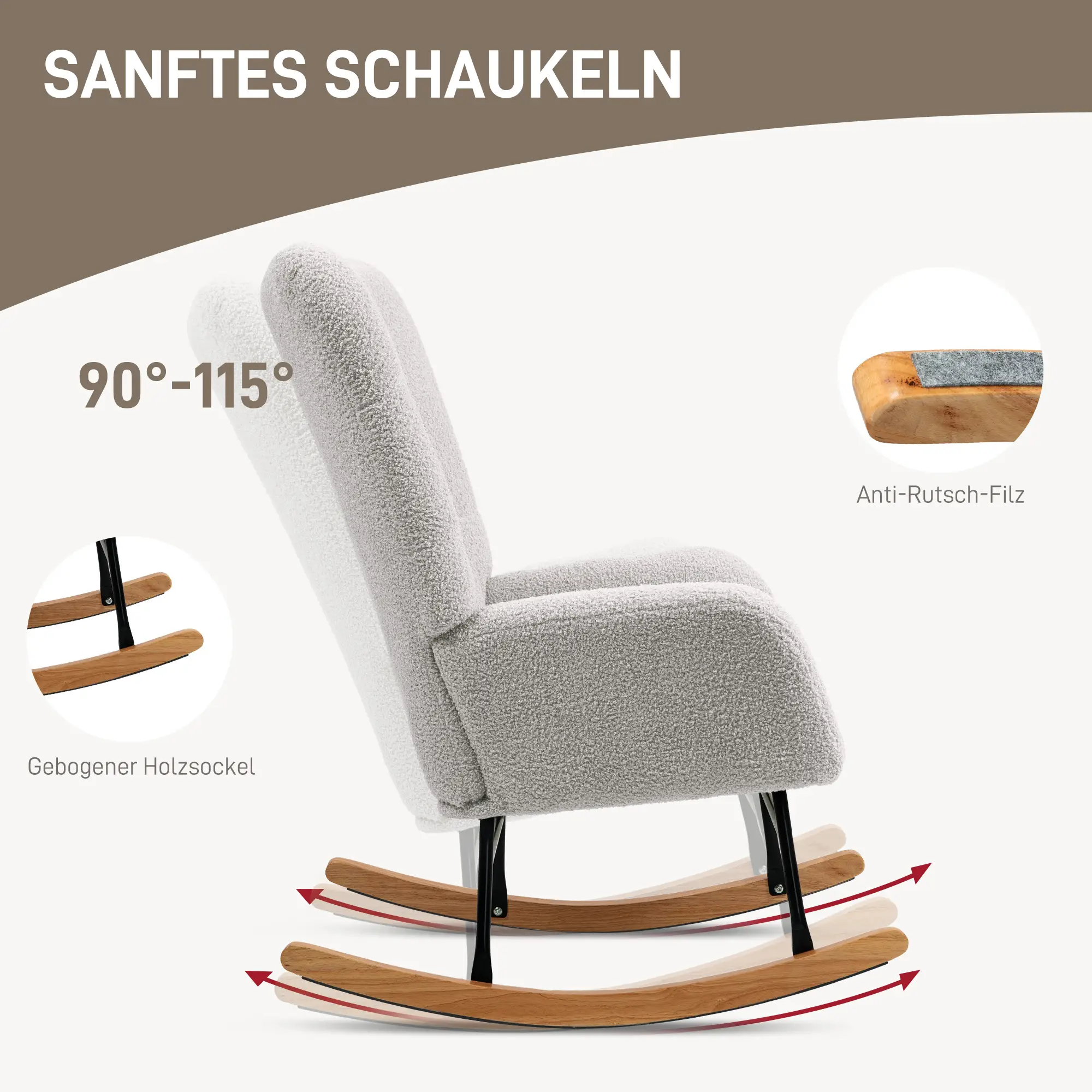 HOMCOM Schaukelstuhl Schaukelsessel sanft schaukelnd extra gepolstert