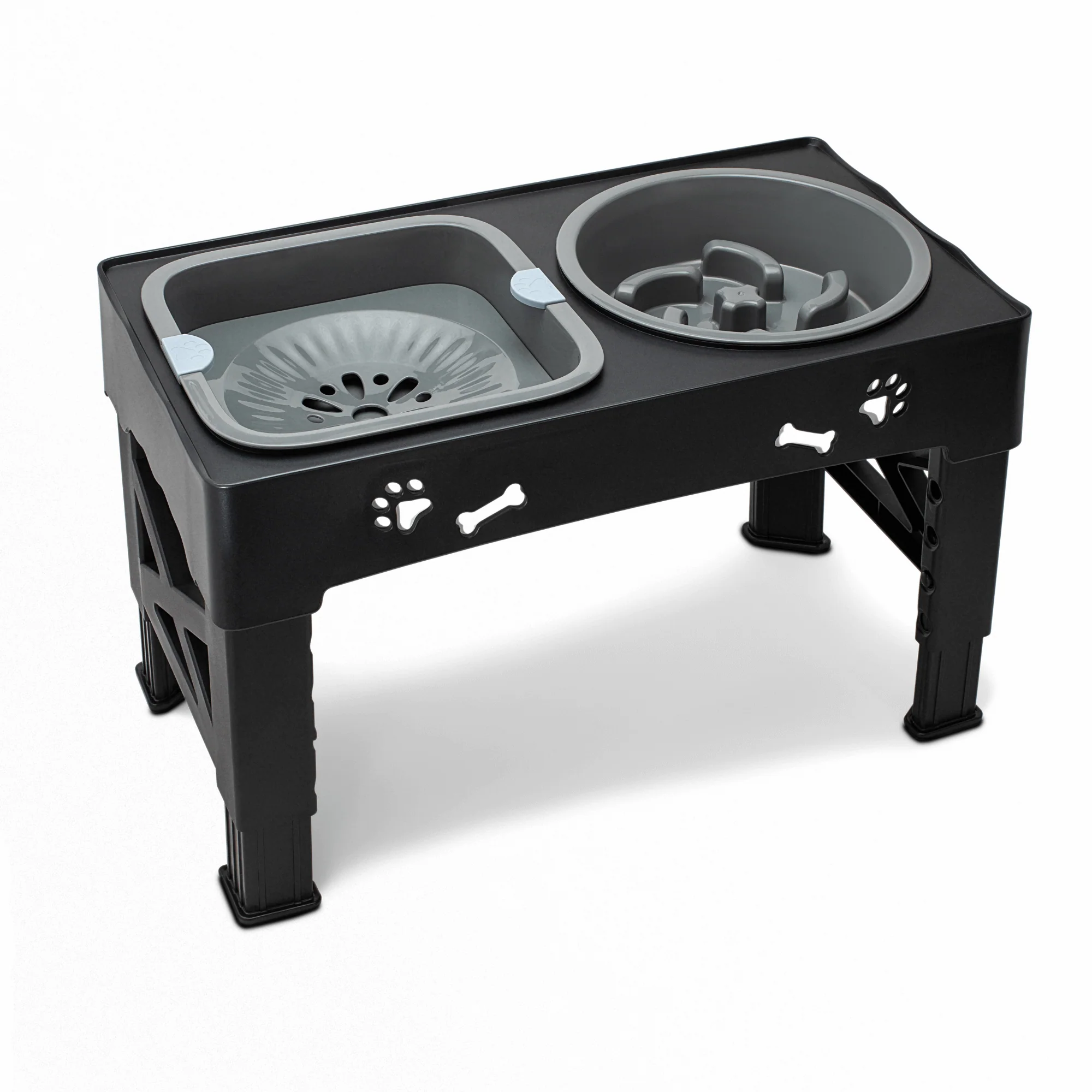 3-in-1 Elevated Dog Bowl Stand �C Slow Feeder, Spill-Proof Water Bowl & 5 Height Settings