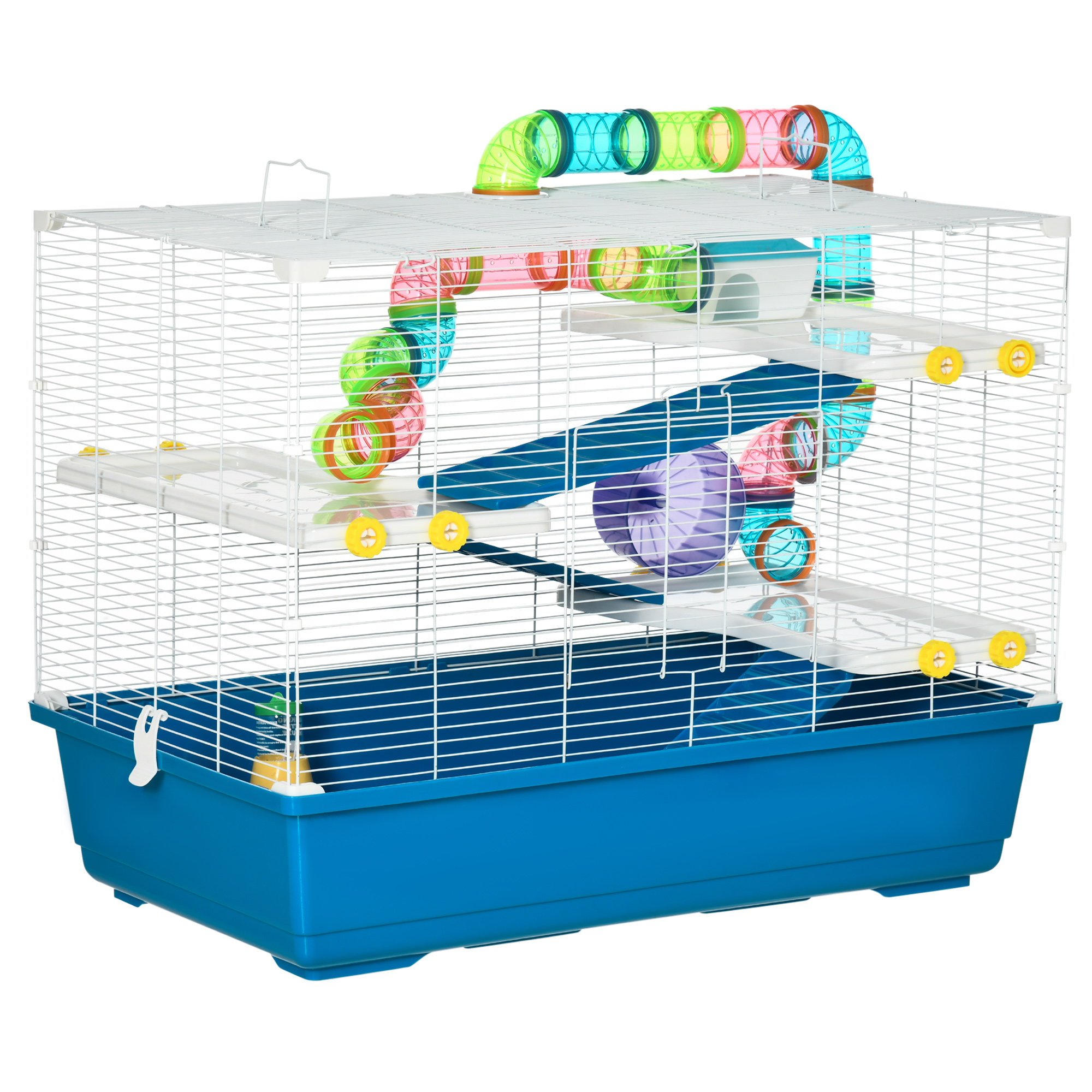 PawHut Nagerkäfig Kleintierkäfig Kleintiergehege Kleintier Röhrensystem in Mehrfarben Blau+Weiß 79 x 46 x 60 cm