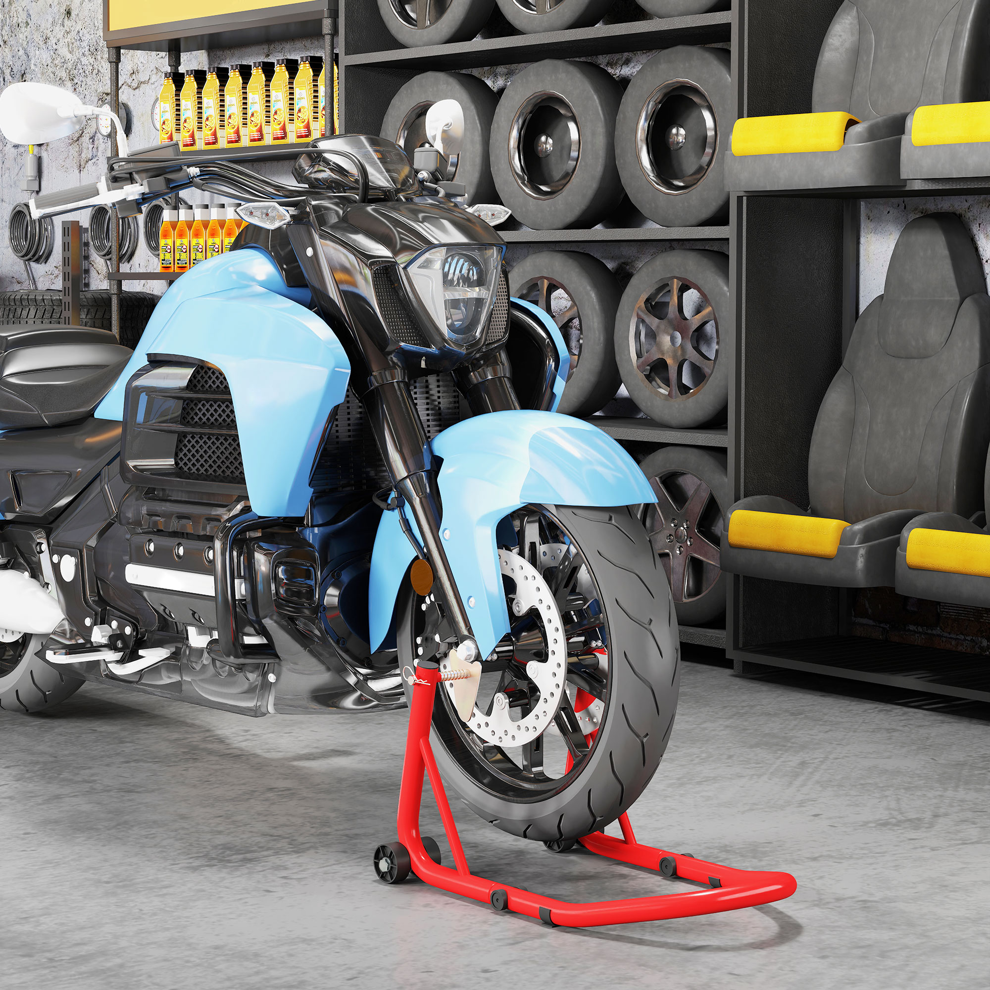 HOMCOM Motorradständer Set vorne/hinten Montageständer Motorradheber bis 544 kg Stahl Rot