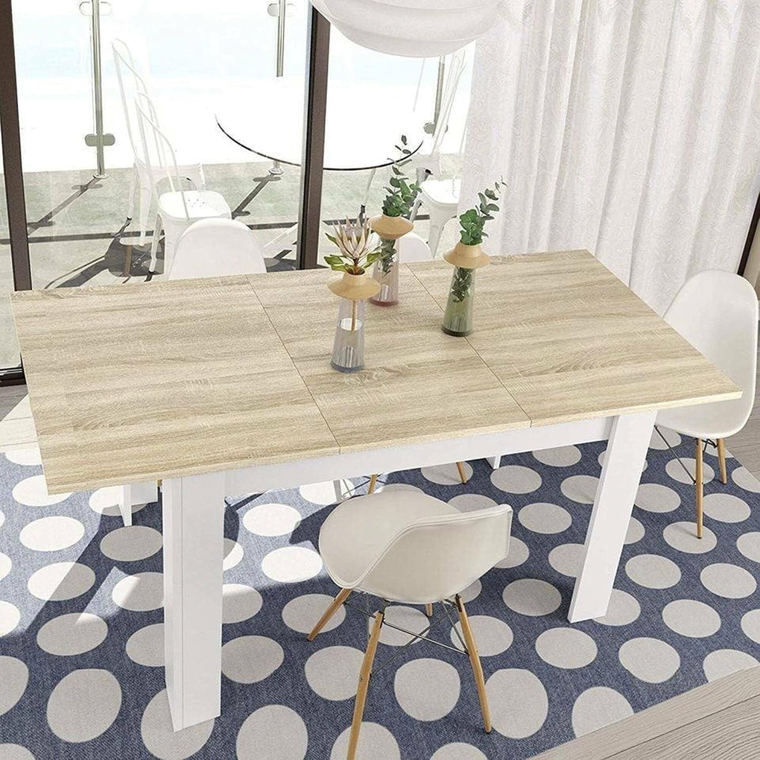 Dmora Esstisch, 190 x 90 x 78 cm, Eiche/Weiß, Ausziehbarer Midland-Tisch, ausziehbare Konsole für das Esszimmer