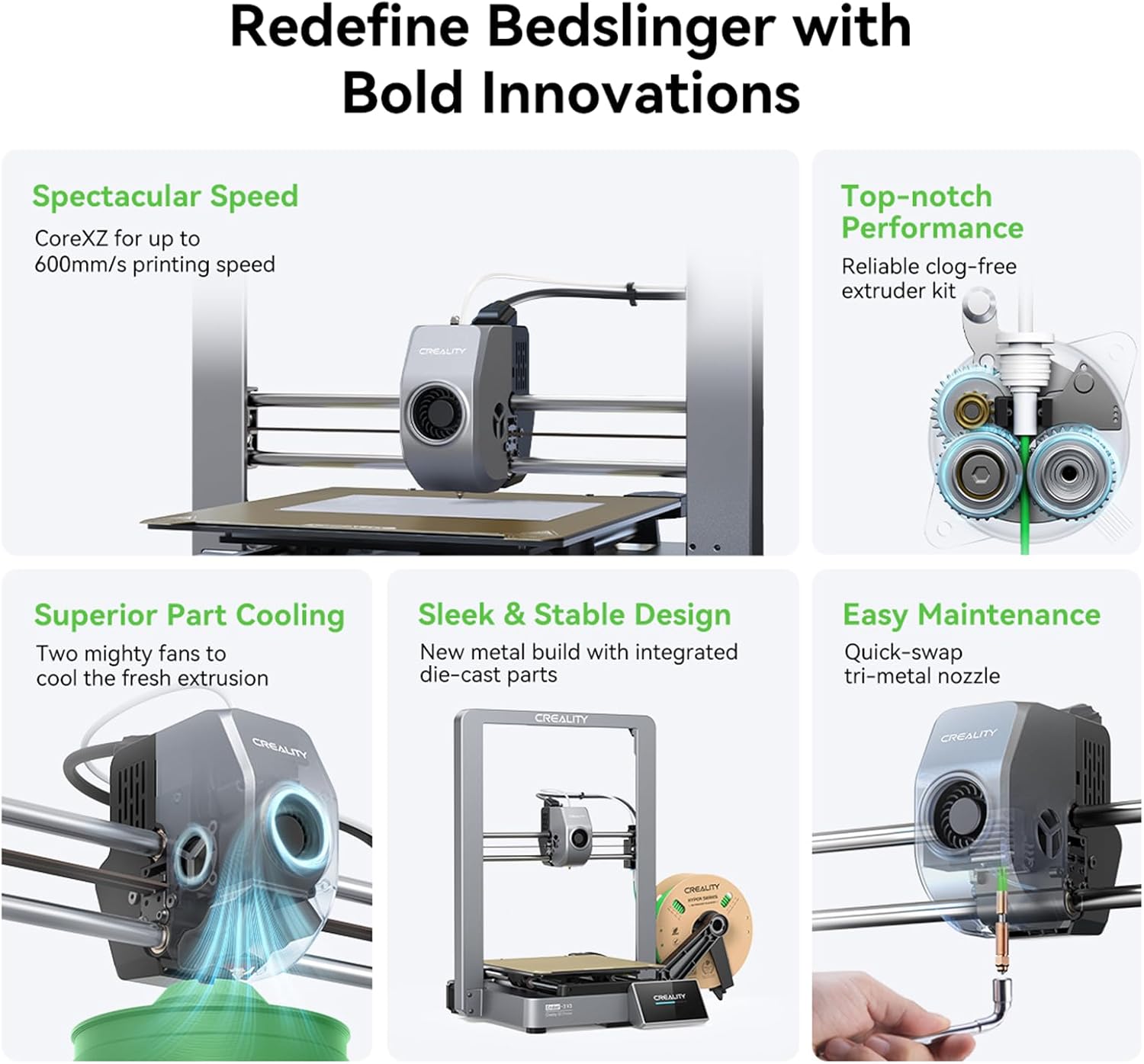 Creality Ender-3 V3 3D-Drucker, 600mm/s Druckgeschwindigkeit schnelle CoreXZ FDM 3D Drucke, Auto-Nivellierung, Dual-Gang Direktextruder, Tri-Metal-Düse, schnelle Abkühlung, Druckgröße 220x220x250mm