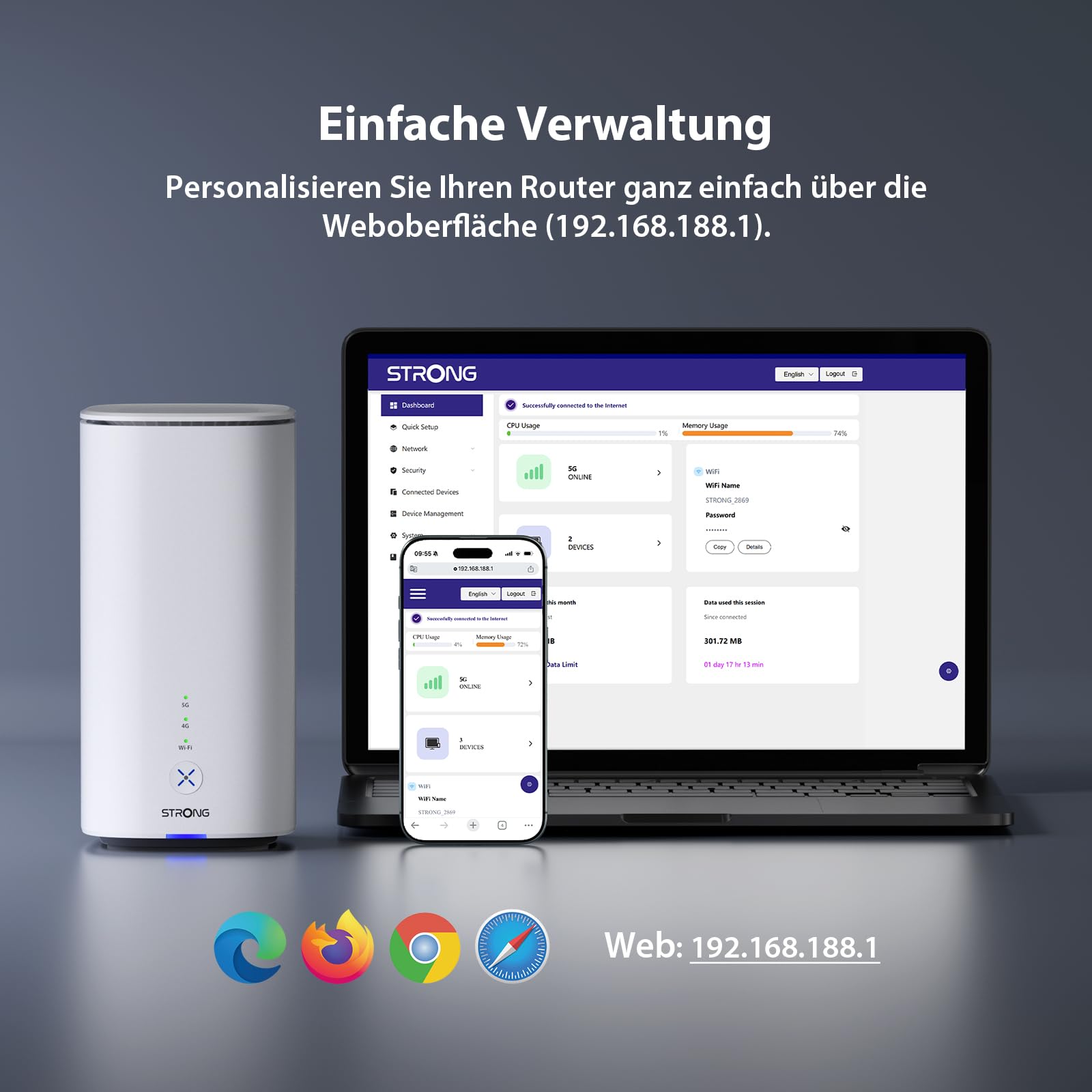 5G-Mobilfunkrouter AIRHOME1501 mit SIM-Kartensteckplatz WiFi 7 BE3600 Dualband bis zu 3,2 Gbit/s WAN Backup NFC WPA3